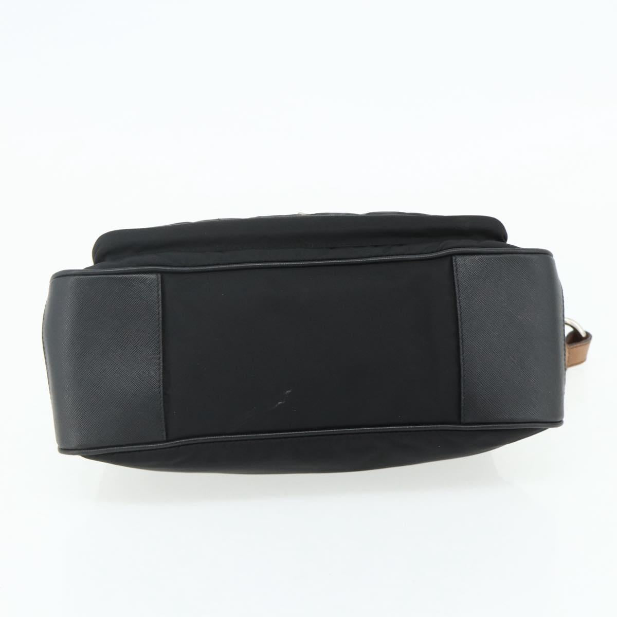 PRADA Shoulder Bag Nylon Leather Black Silver Auth mr2443A