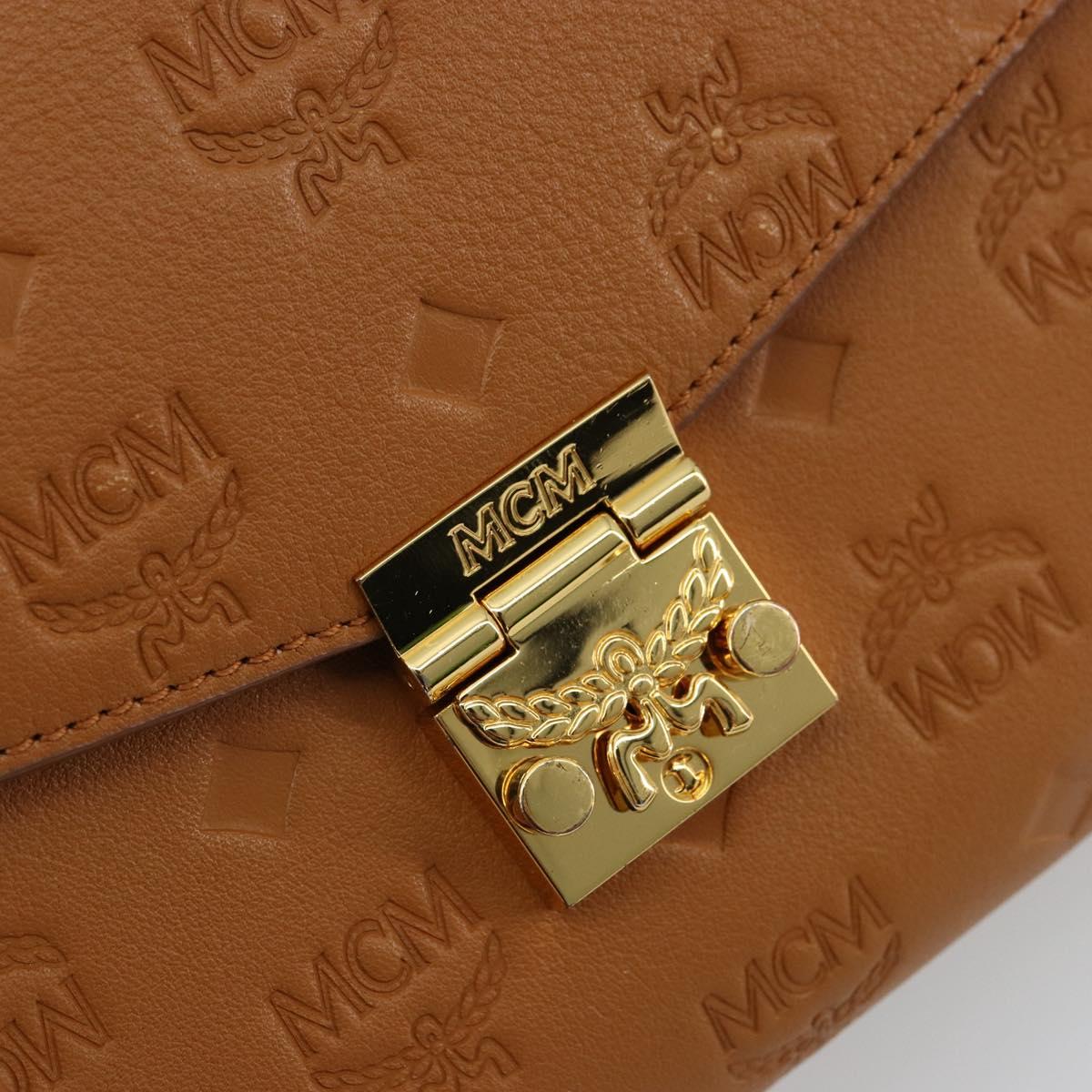 MCM Vicetos Logogram Chain Shoulder Bag Leather Brown Gold Auth mr2451V