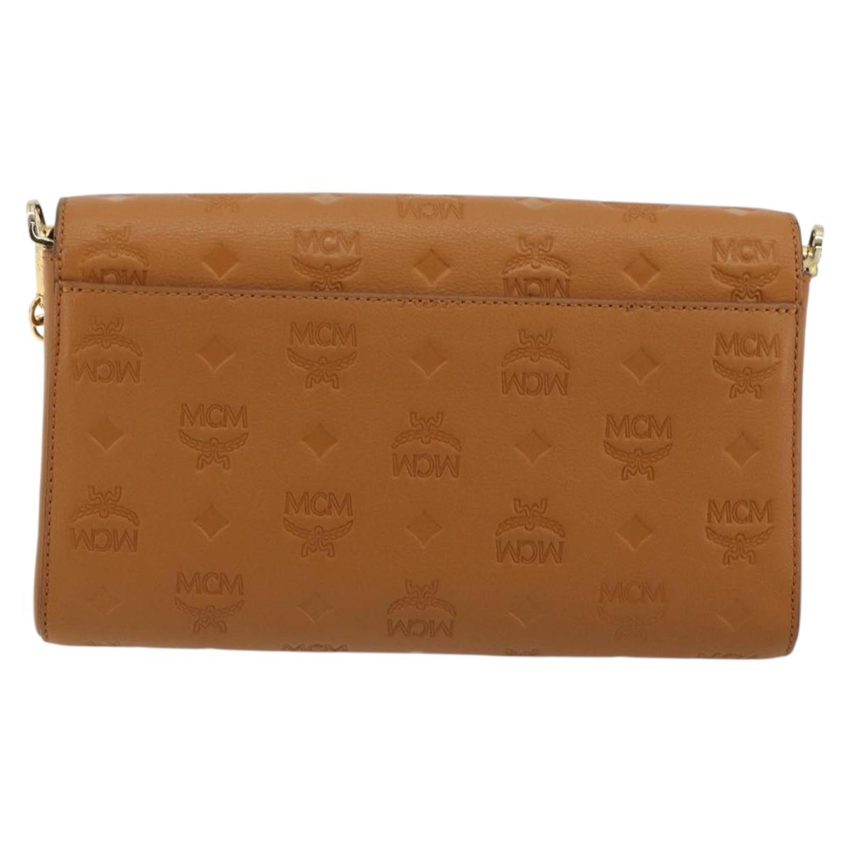 MCM Vicetos Logogram Chain Shoulder Bag Leather Brown Gold Auth mr2451V