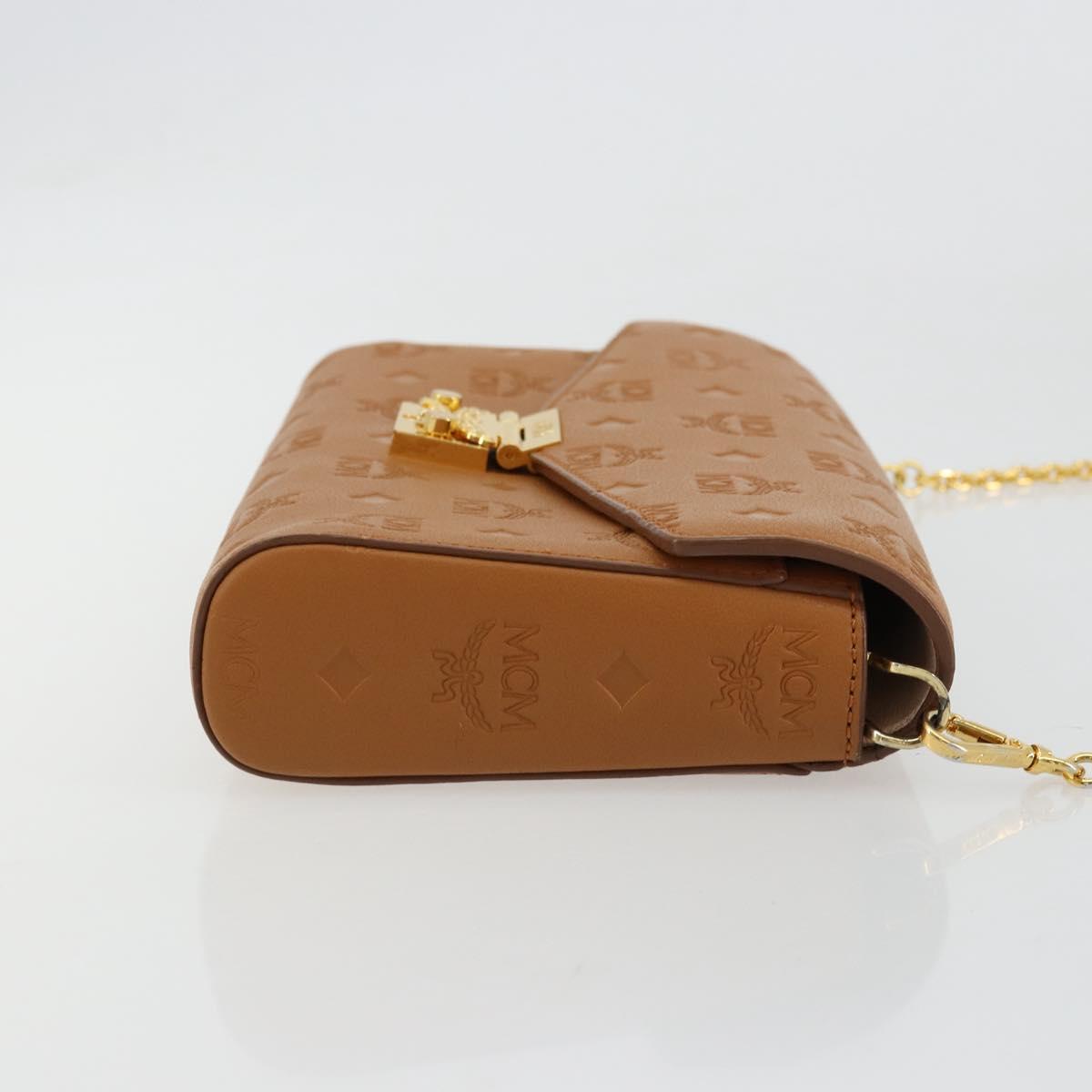 MCM Vicetos Logogram Chain Shoulder Bag Leather Brown Gold Auth mr2451V