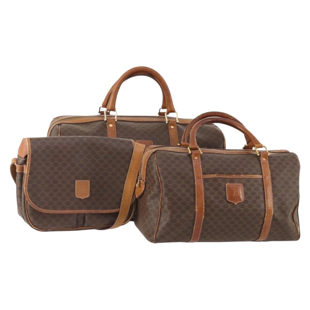 CELINE Macadam Canvas Boston Bag PVC Leather 3 Set Brown Auth mr2452