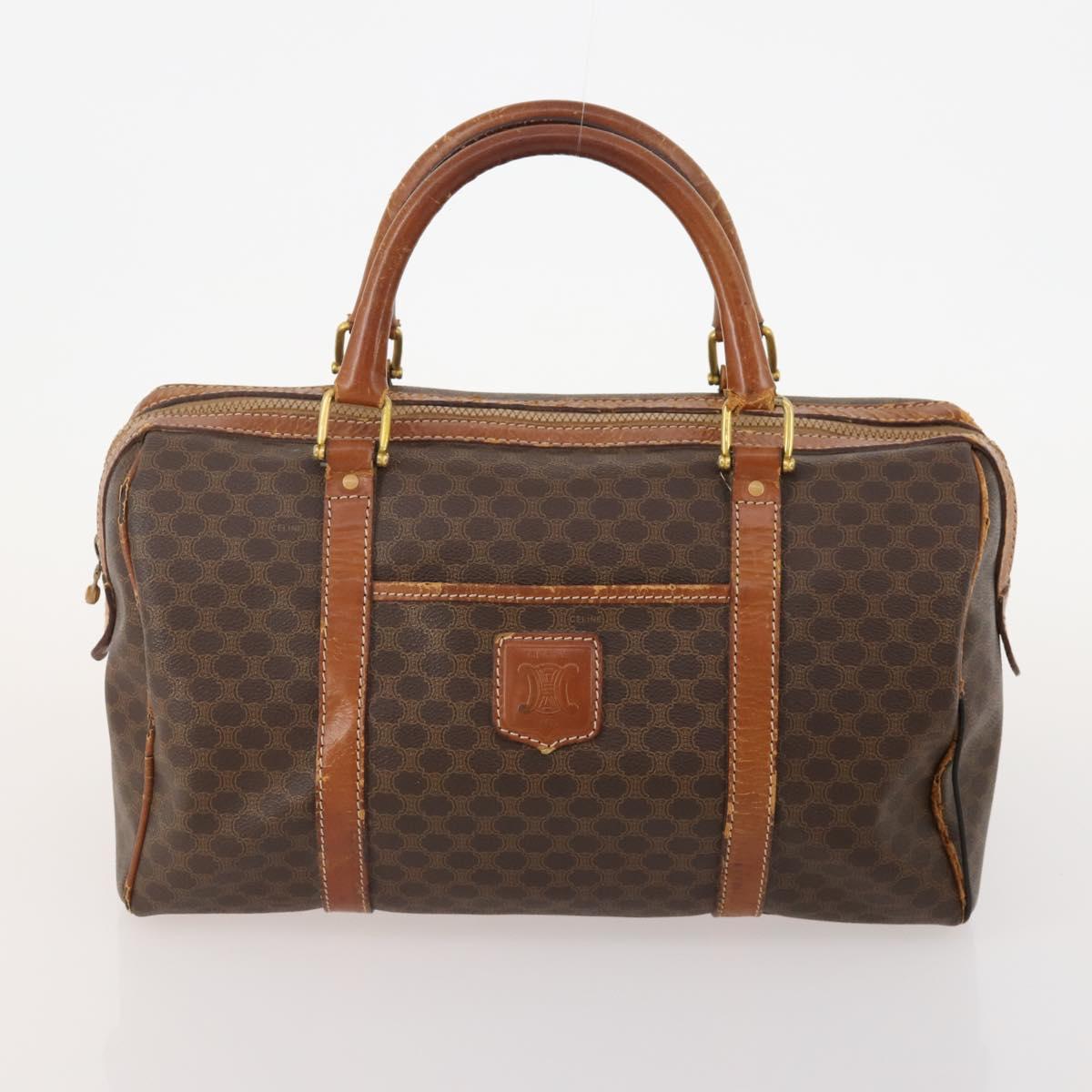 CELINE Macadam Canvas Boston Bag PVC Leather 3 Set Brown Auth mr2452
