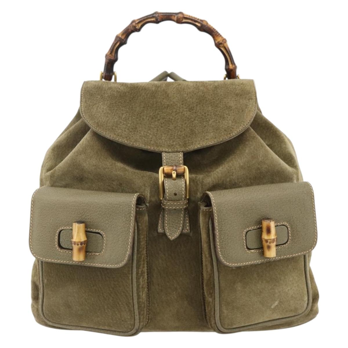 GUCCI Backpack Suede Khaki Gold 003 2058 0016 Auth mr2460A
