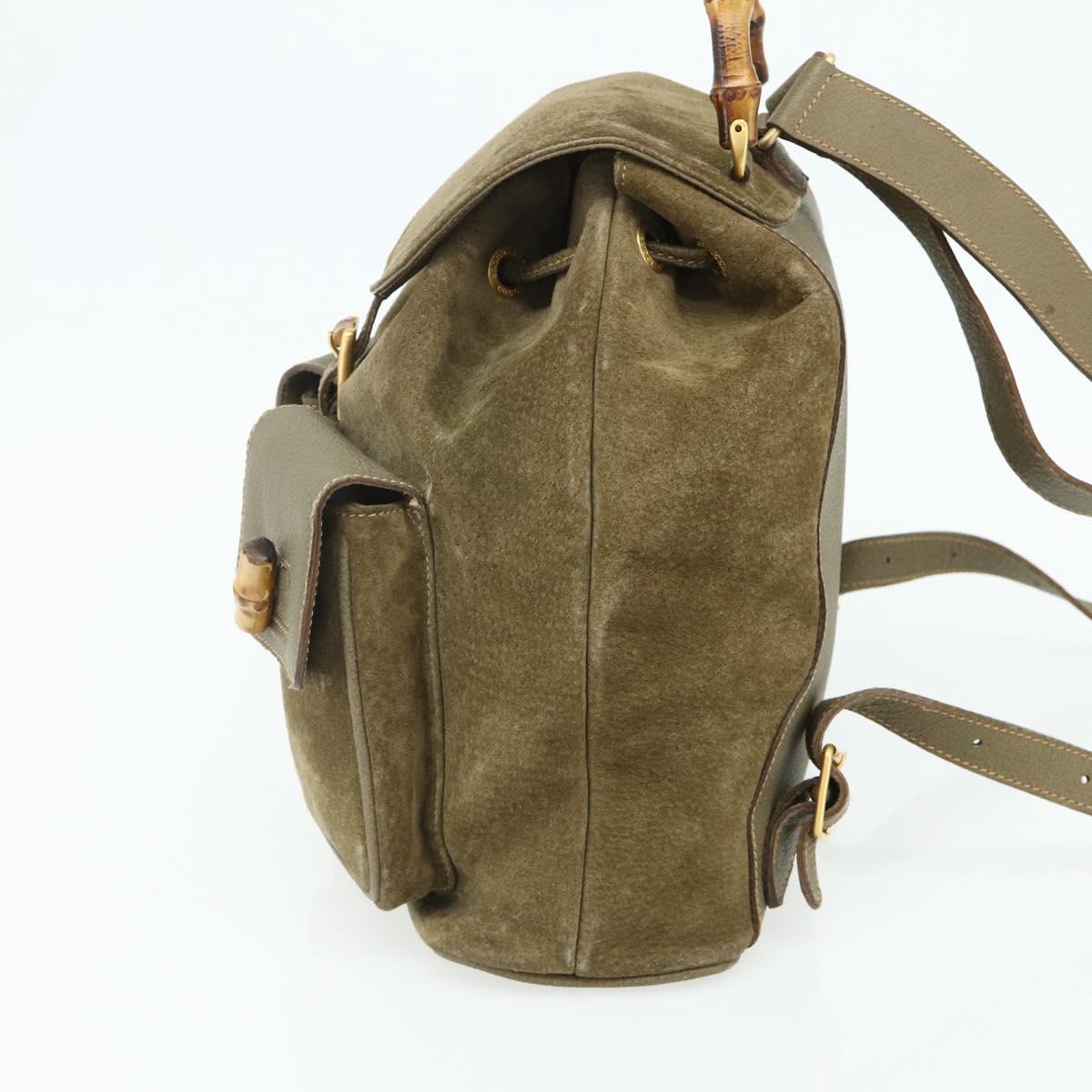 GUCCI Backpack Suede Khaki Gold 003 2058 0016 Auth mr2460A