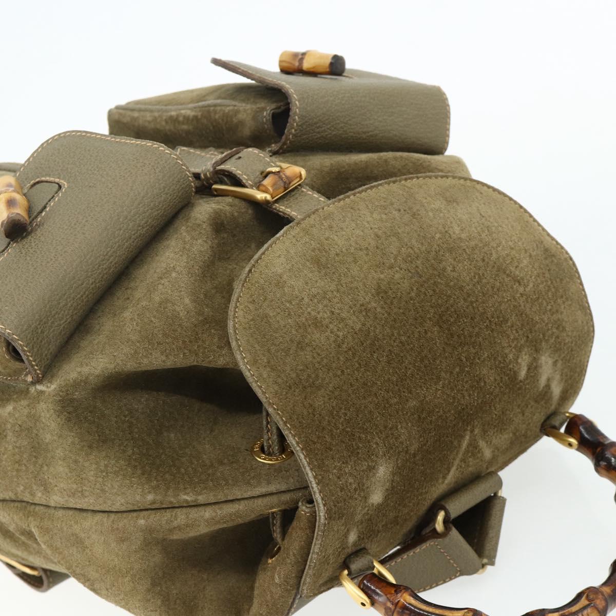GUCCI Backpack Suede Khaki Gold 003 2058 0016 Auth mr2460A