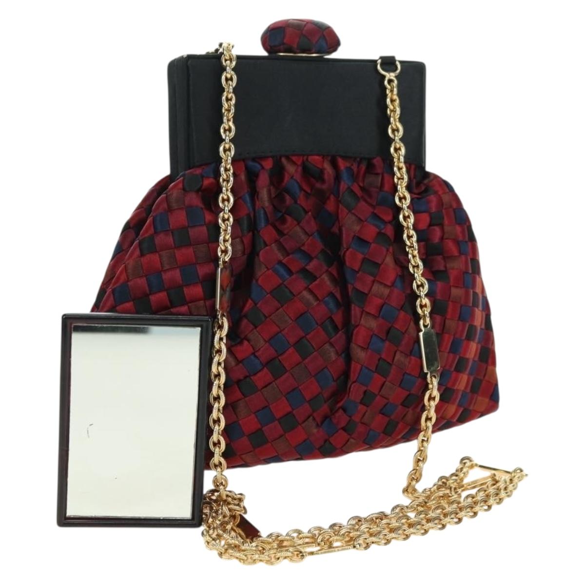 BOTTEGA VENETA INTRECCIATO Chain Shoulder Bag Nylon Multicolor Gold Auth mr2466V