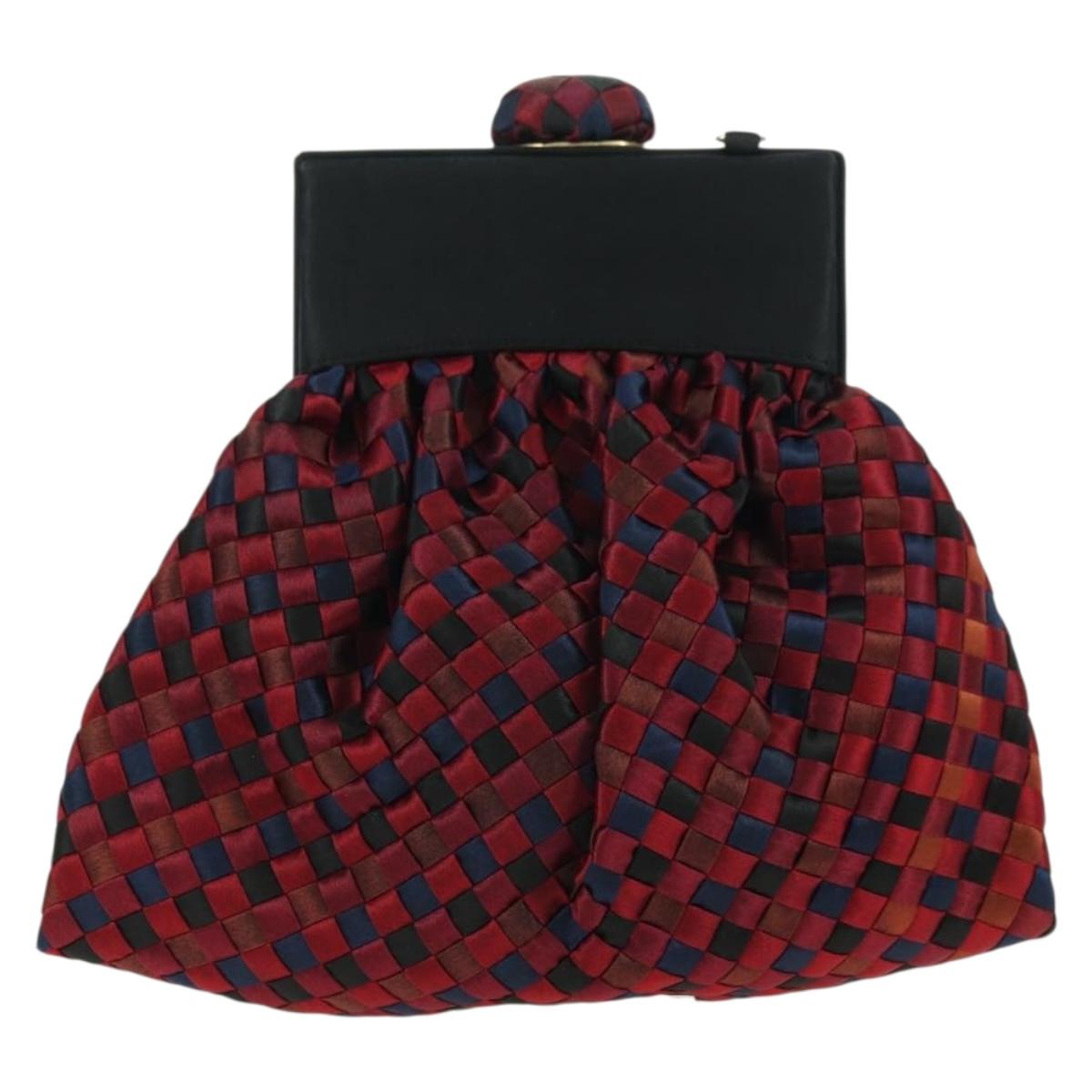 BOTTEGA VENETA INTRECCIATO Chain Shoulder Bag Nylon Multicolor Gold Auth mr2466V