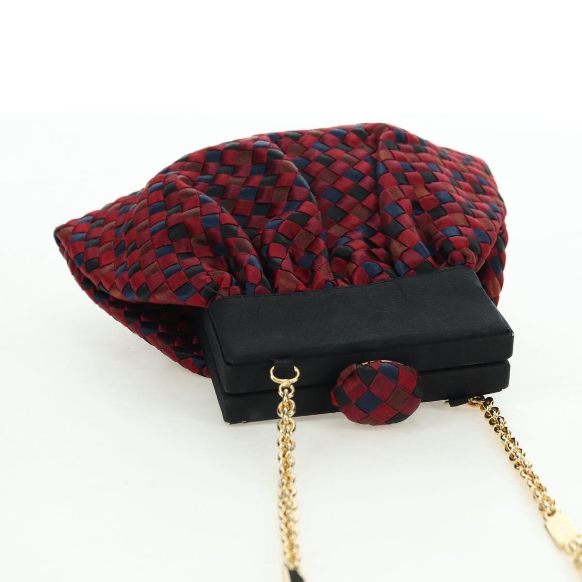 BOTTEGA VENETA INTRECCIATO Chain Shoulder Bag Nylon Multicolor Gold Auth mr2466V