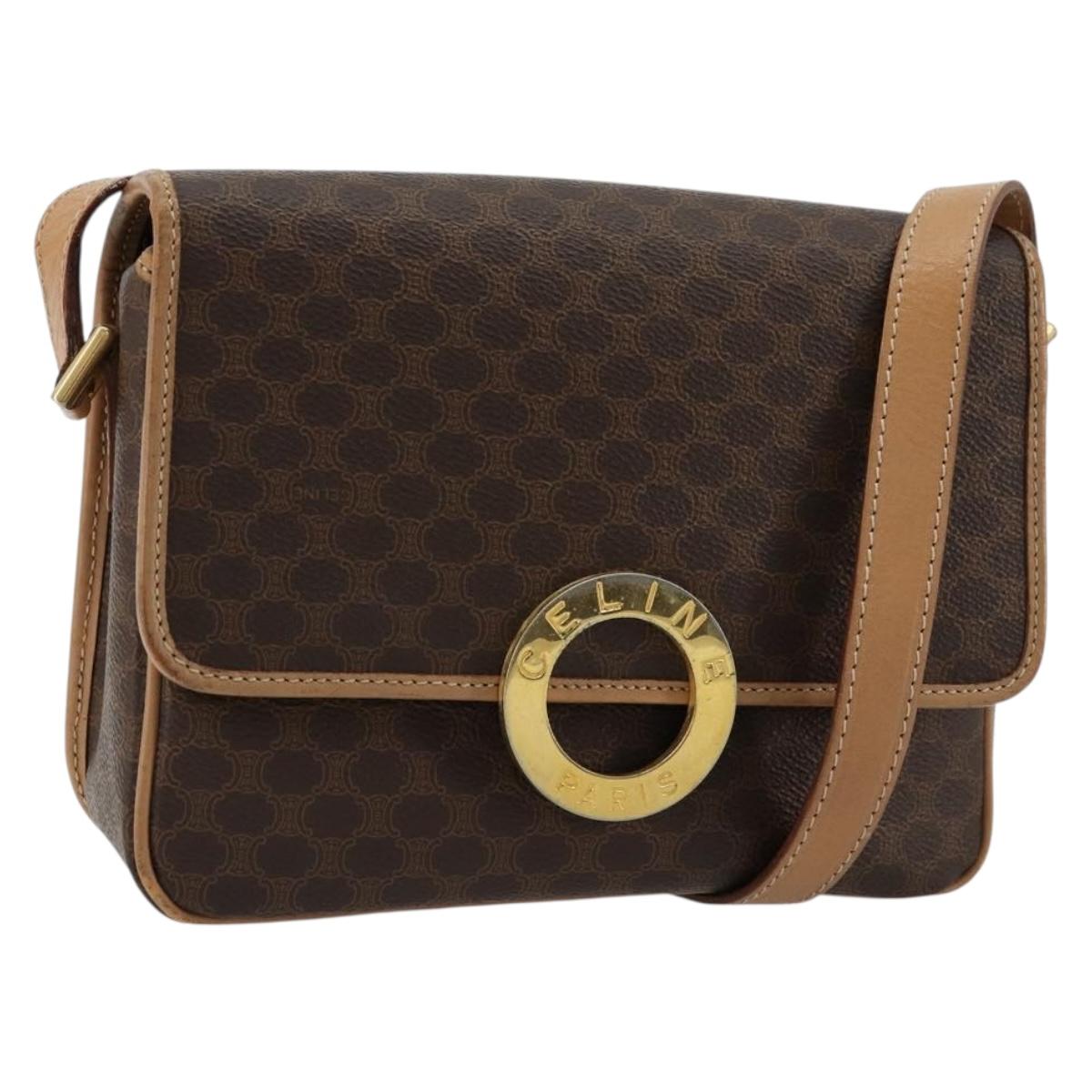 CELINE Macadam Canvas Shoulder Bag PVC Leather Brown Gold Auth mr2468A