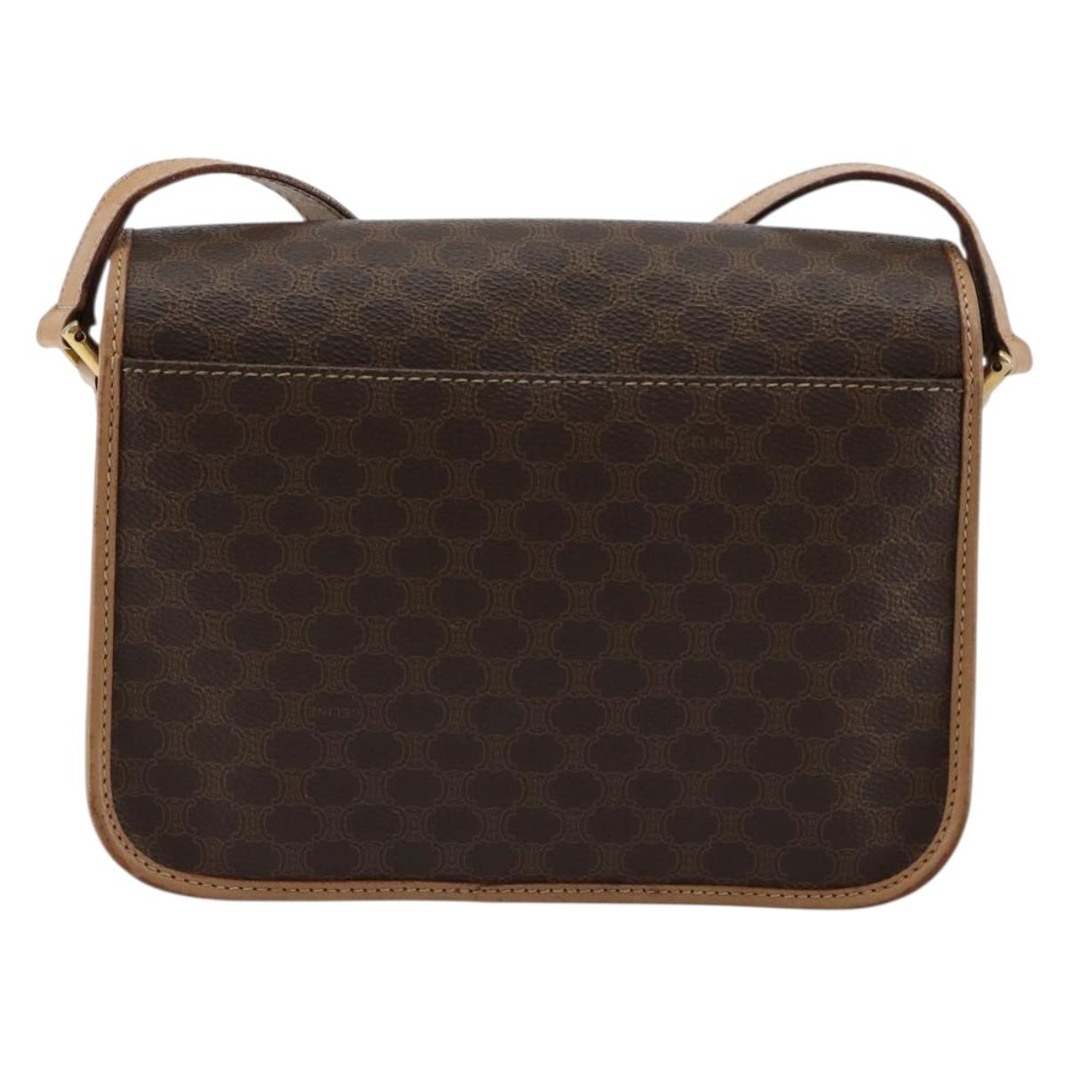 CELINE Macadam Canvas Shoulder Bag PVC Leather Brown Gold Auth mr2468A