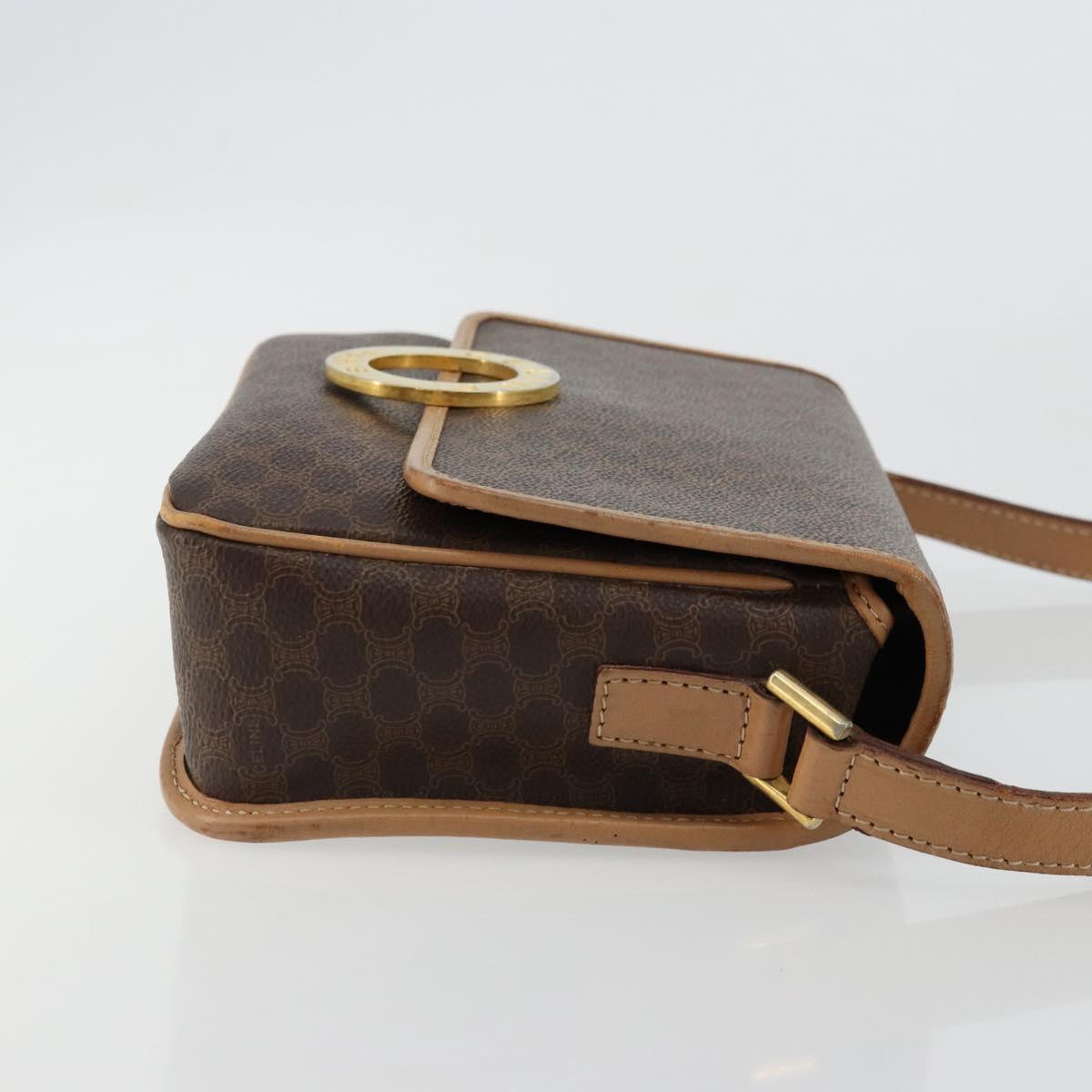 CELINE Macadam Canvas Shoulder Bag PVC Leather Brown Gold Auth mr2468A