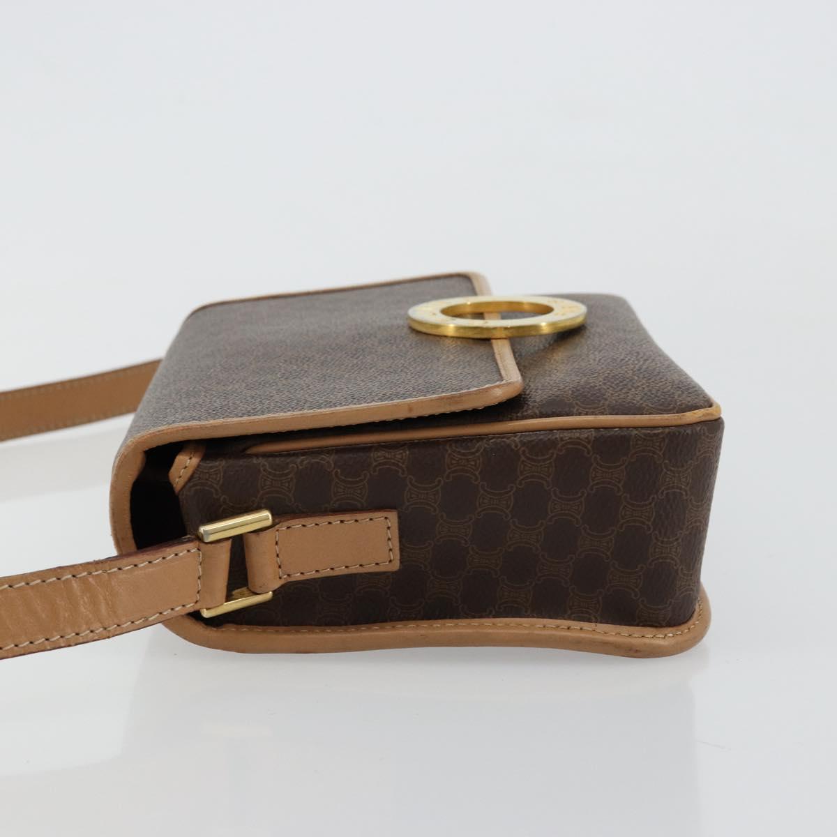 CELINE Macadam Canvas Shoulder Bag PVC Leather Brown Gold Auth mr2468A