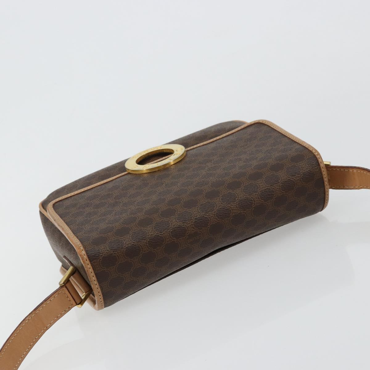 CELINE Macadam Canvas Shoulder Bag PVC Leather Brown Gold Auth mr2468A