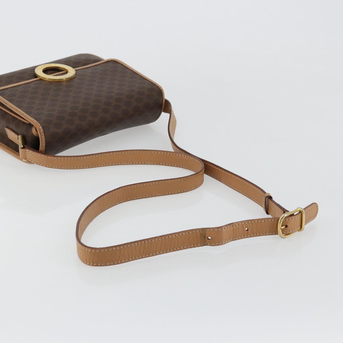 CELINE Macadam Canvas Shoulder Bag PVC Leather Brown Gold Auth mr2468A