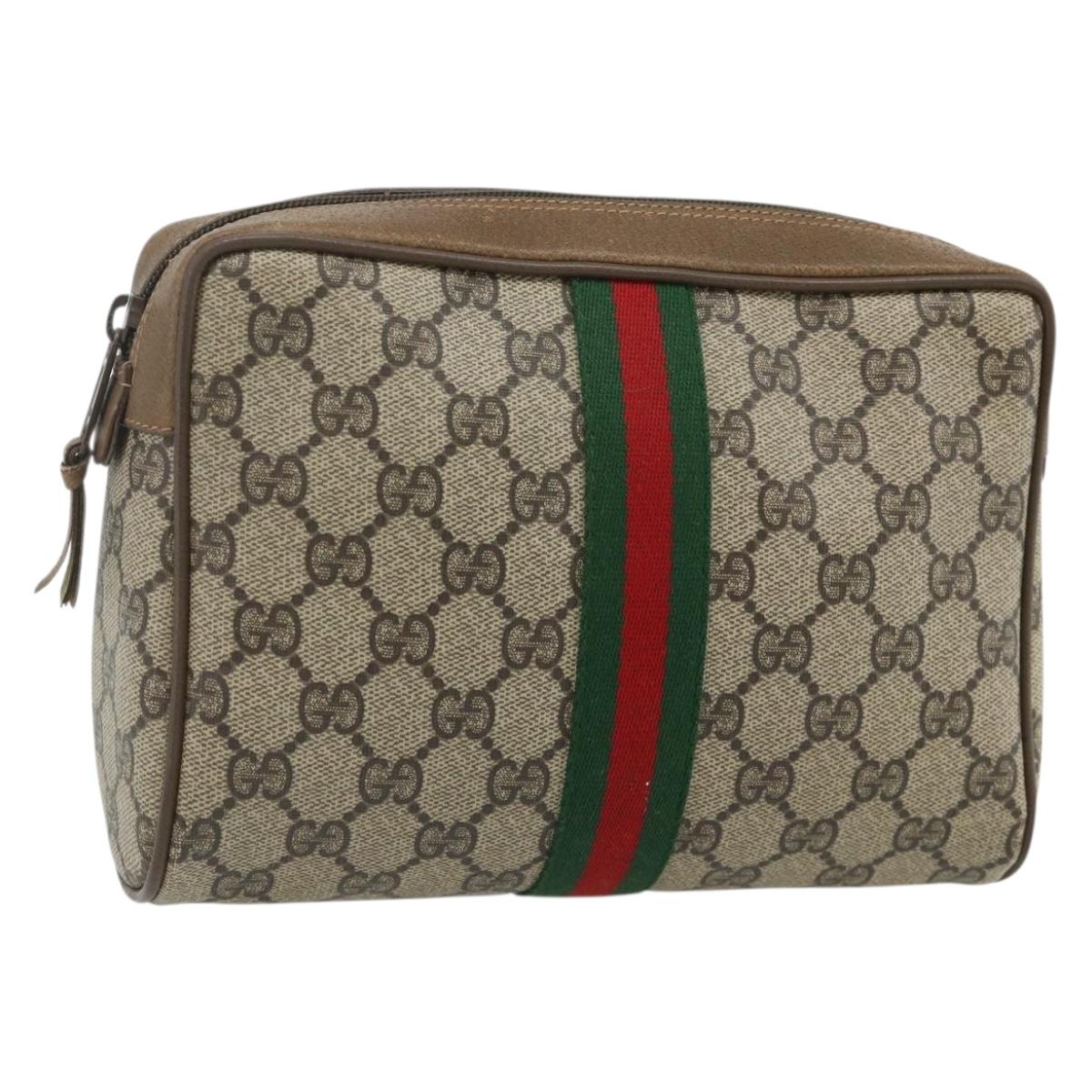 GUCCI GG Supreme Web Sherry Line Clutch Bag PVC Beige 89 01 012 Auth mr2470