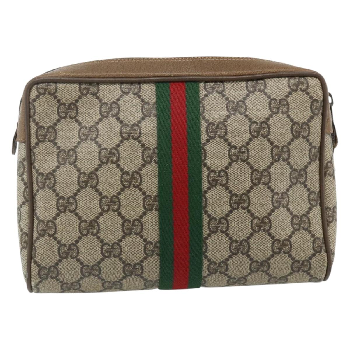 GUCCI GG Supreme Web Sherry Line Clutch Bag PVC Beige 89 01 012 Auth mr2470