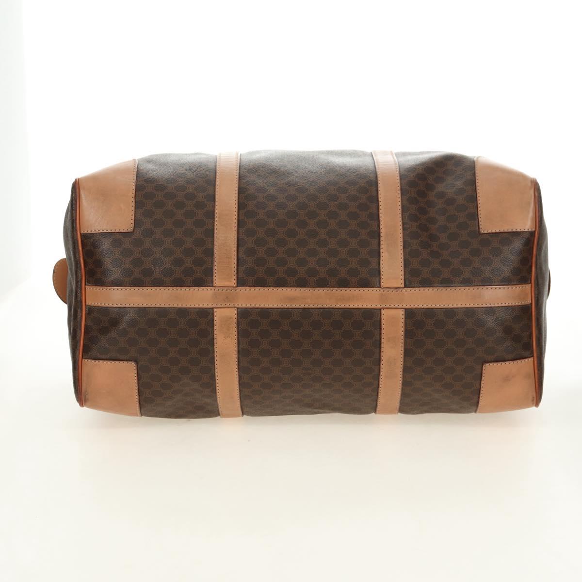 CELINE Macadam Canvas Boston Bag PVC Leather Brown Gold Auth mr2473