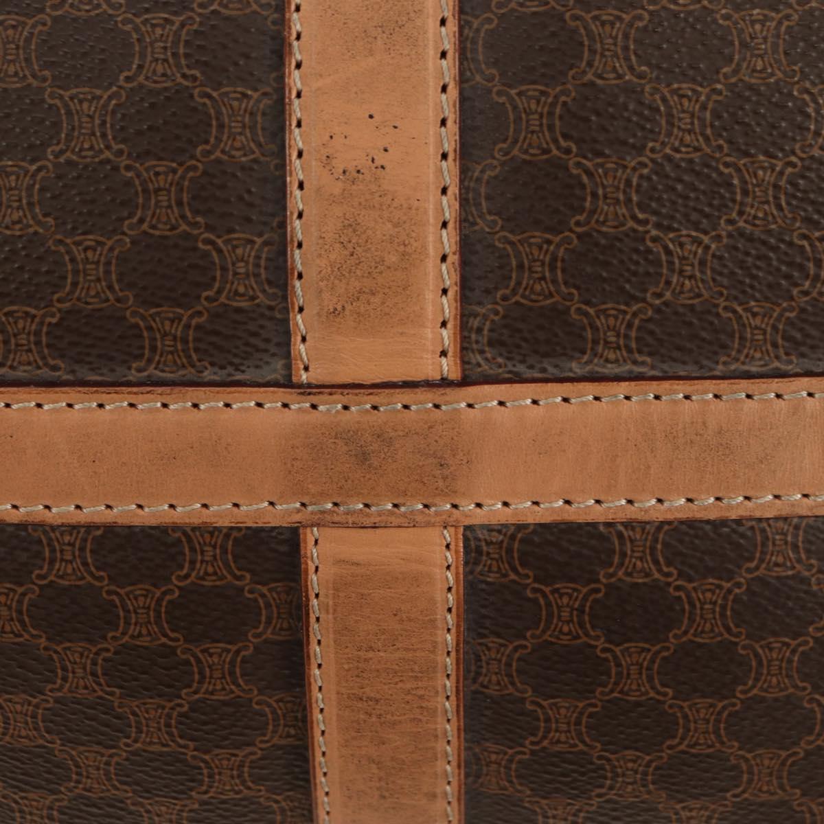 CELINE Macadam Canvas Boston Bag PVC Leather Brown Gold Auth mr2473