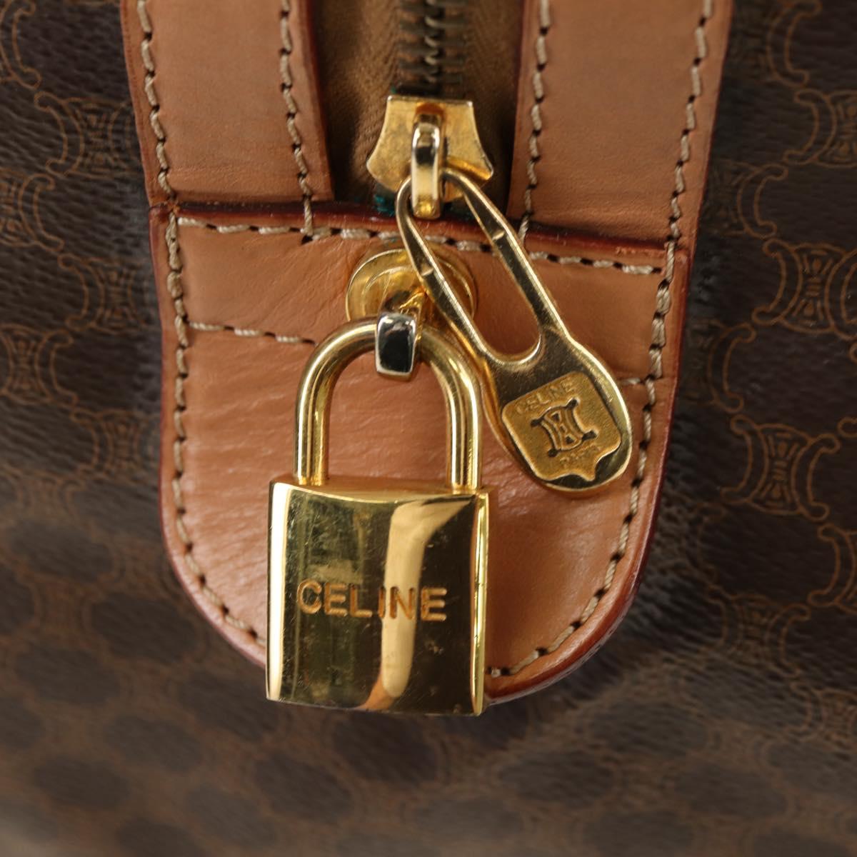 CELINE Macadam Canvas Boston Bag PVC Leather Brown Gold Auth mr2473