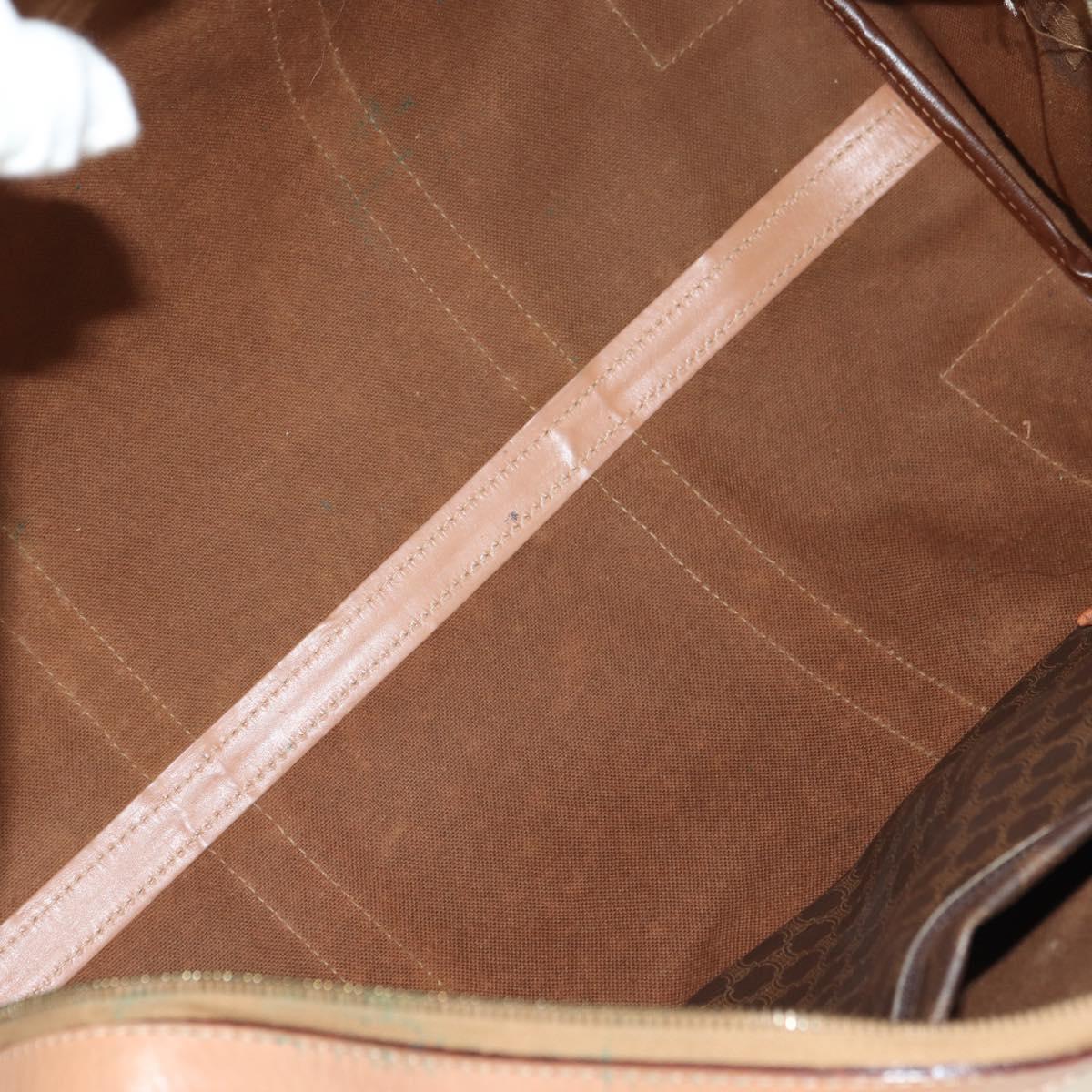 CELINE Macadam Canvas Boston Bag PVC Leather Brown Gold Auth mr2473