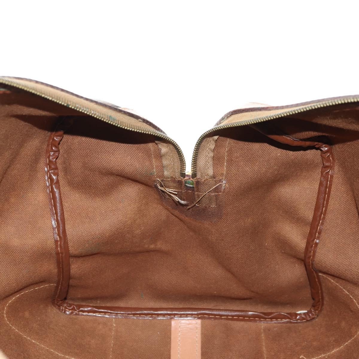 CELINE Macadam Canvas Boston Bag PVC Leather Brown Gold Auth mr2473