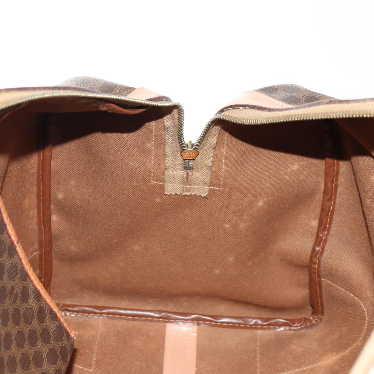 CELINE Macadam Canvas Boston Bag PVC Leather Brown Gold Auth mr2473