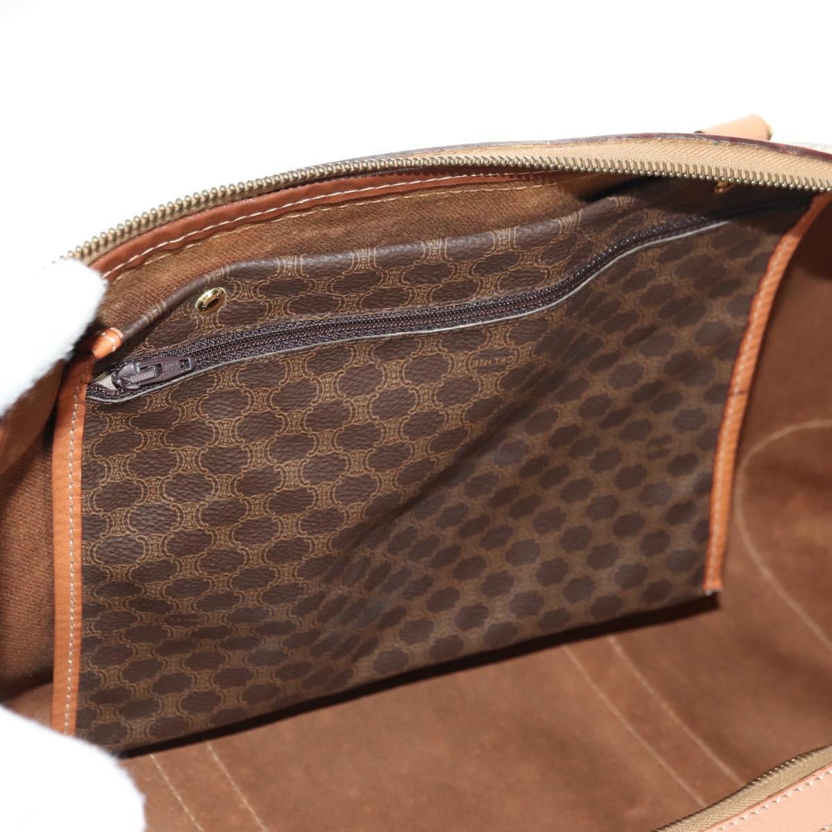 CELINE Macadam Canvas Boston Bag PVC Leather Brown Gold Auth mr2473