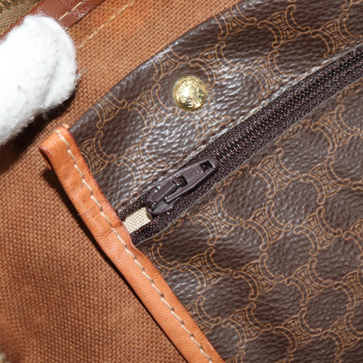 CELINE Macadam Canvas Boston Bag PVC Leather Brown Gold Auth mr2473