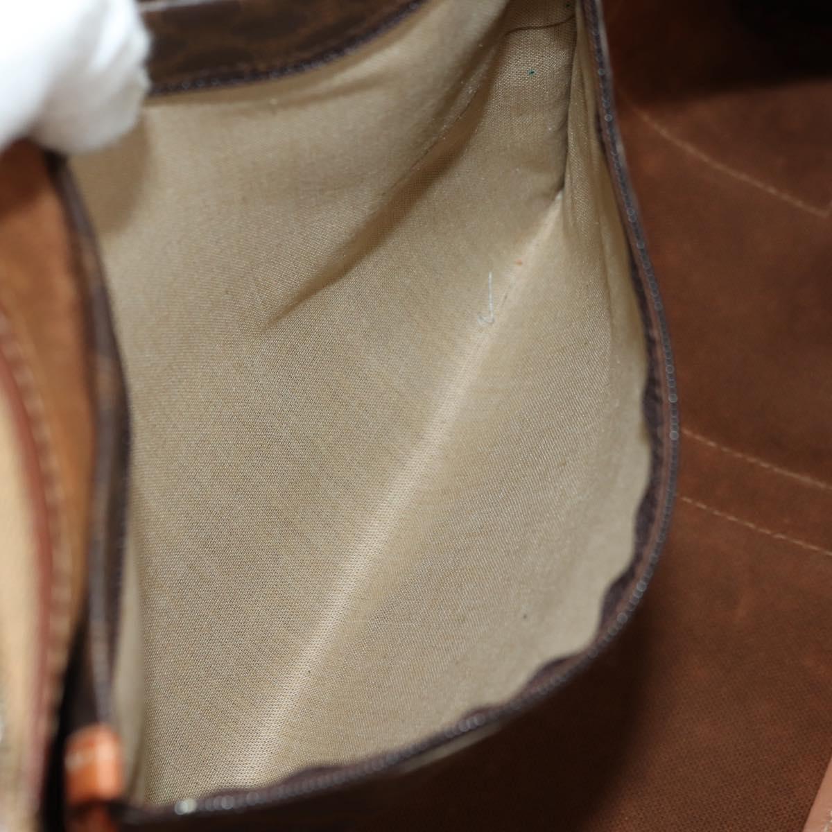 CELINE Macadam Canvas Boston Bag PVC Leather Brown Gold Auth mr2473