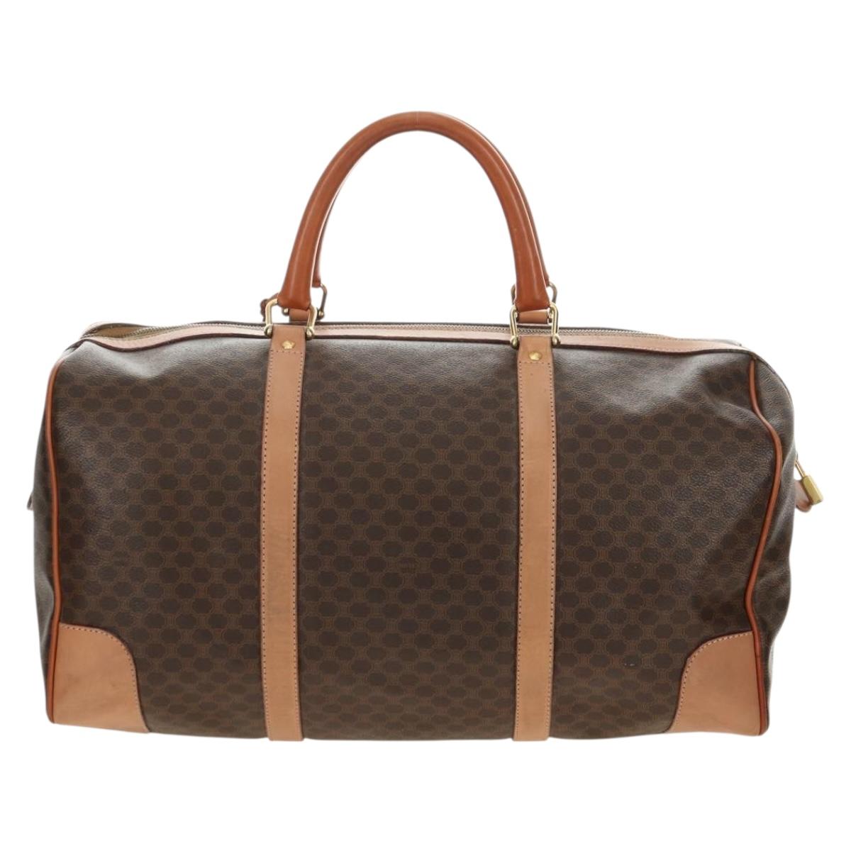CELINE Macadam Canvas Boston Bag PVC Leather Brown Gold Auth mr2473