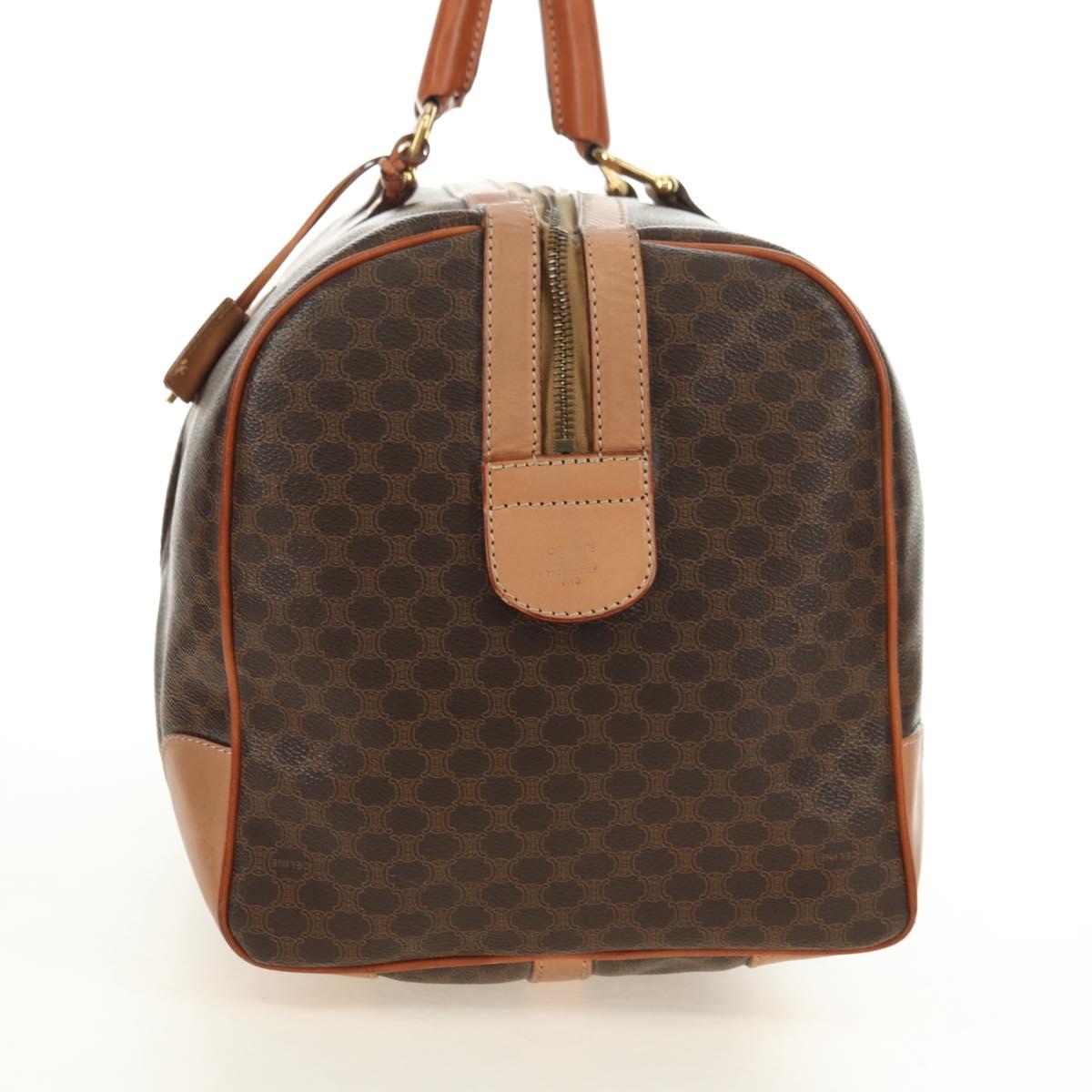 CELINE Macadam Canvas Boston Bag PVC Leather Brown Gold Auth mr2473