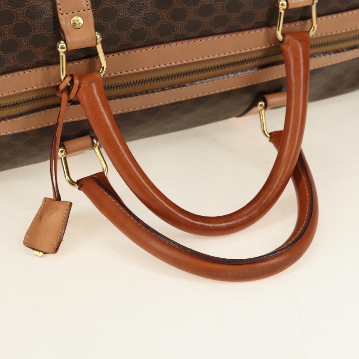 CELINE Macadam Canvas Boston Bag PVC Leather Brown Gold Auth mr2473