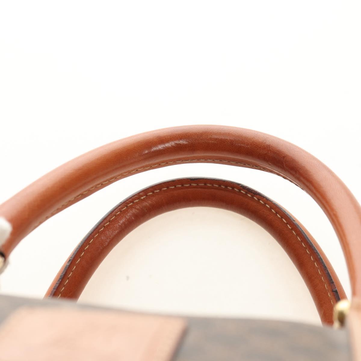 CELINE Macadam Canvas Boston Bag PVC Leather Brown Gold Auth mr2473