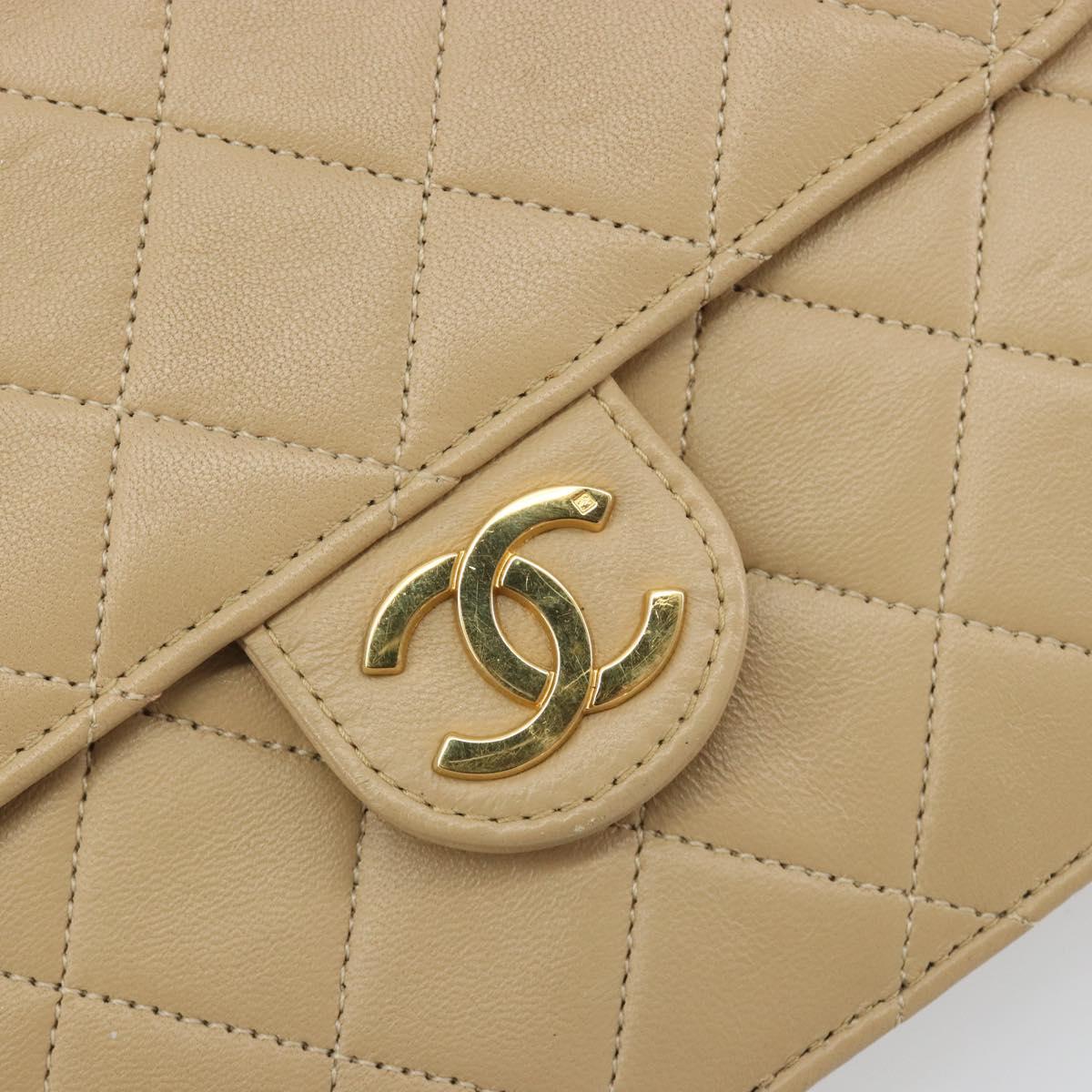 CHANEL Chain Shoulder Bag Lamb Skin Beige Gold CC Auth mr2475