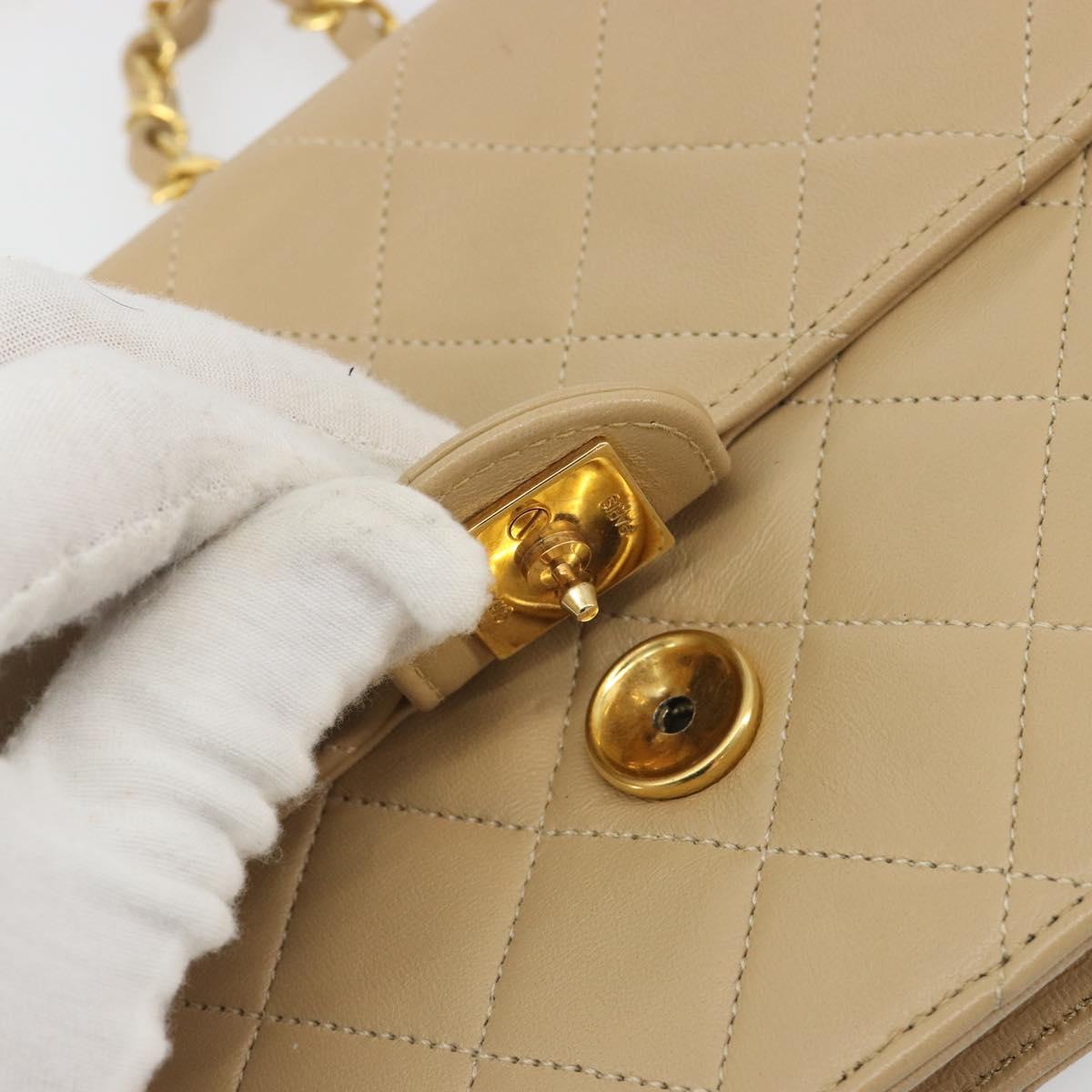 CHANEL Chain Shoulder Bag Lamb Skin Beige Gold CC Auth mr2475