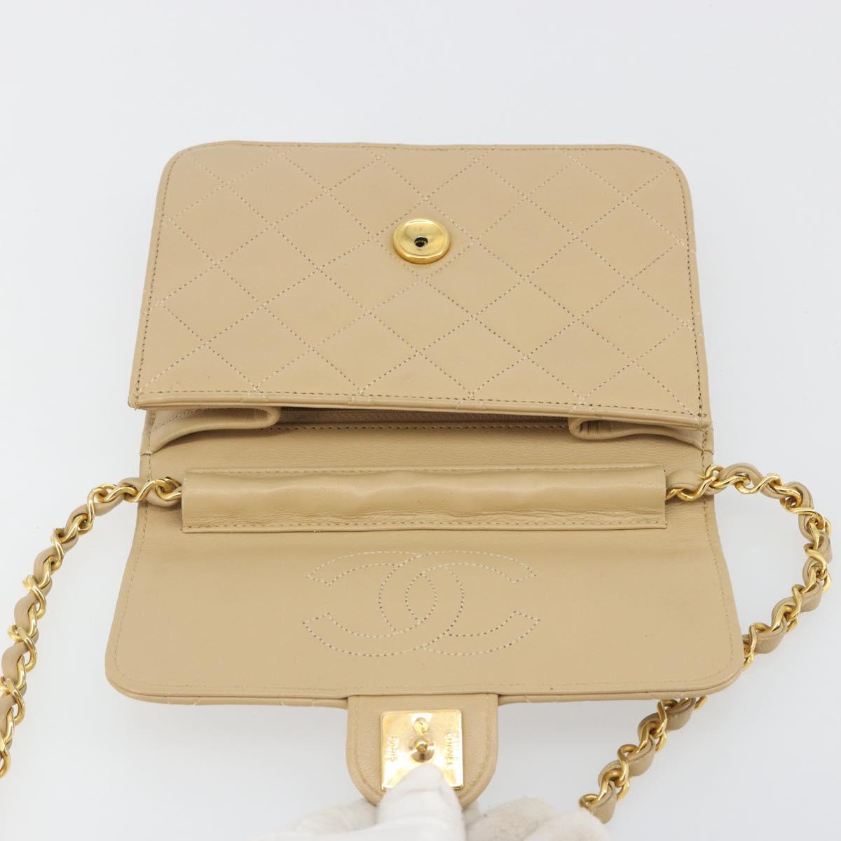 CHANEL Chain Shoulder Bag Lamb Skin Beige Gold CC Auth mr2475
