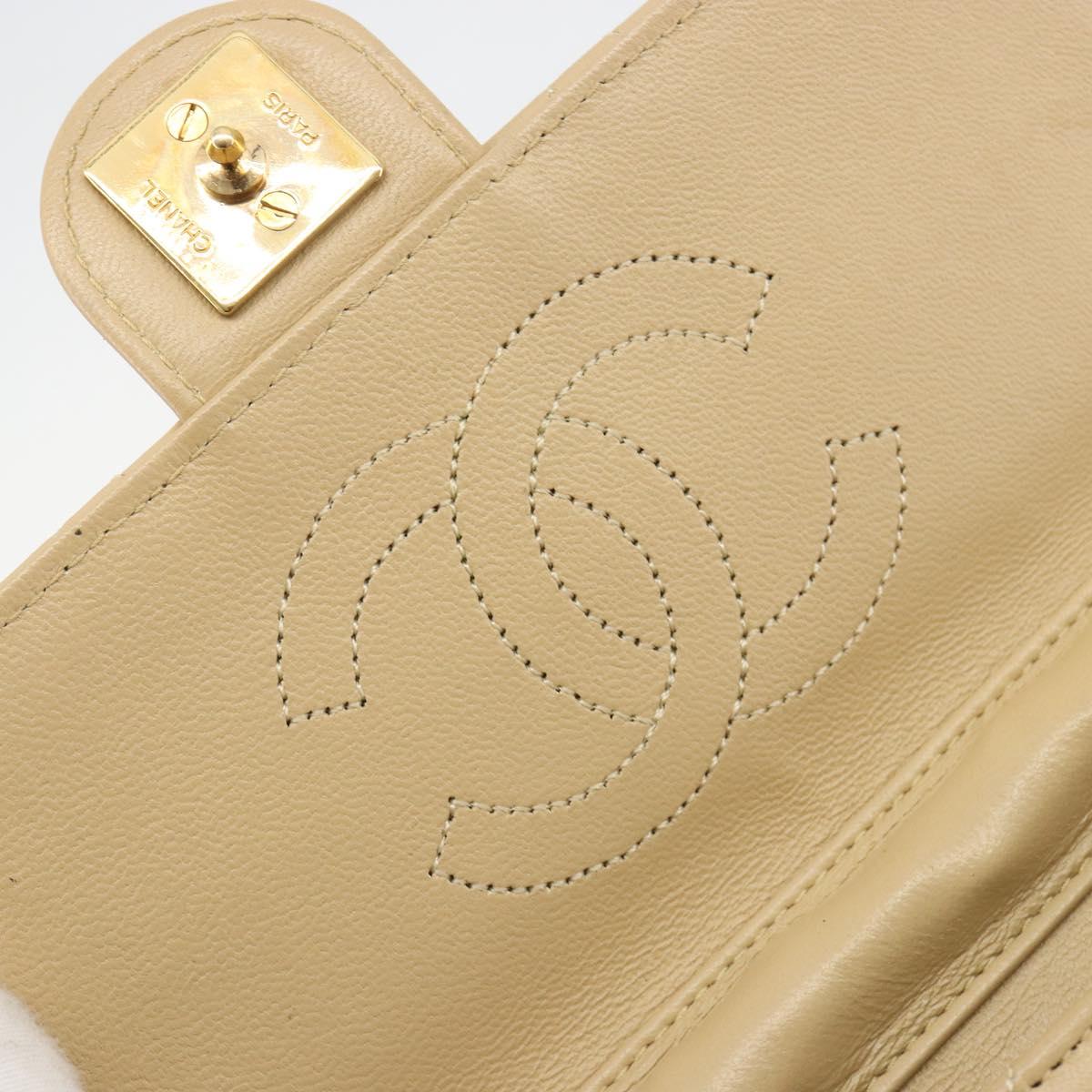 CHANEL Chain Shoulder Bag Lamb Skin Beige Gold CC Auth mr2475