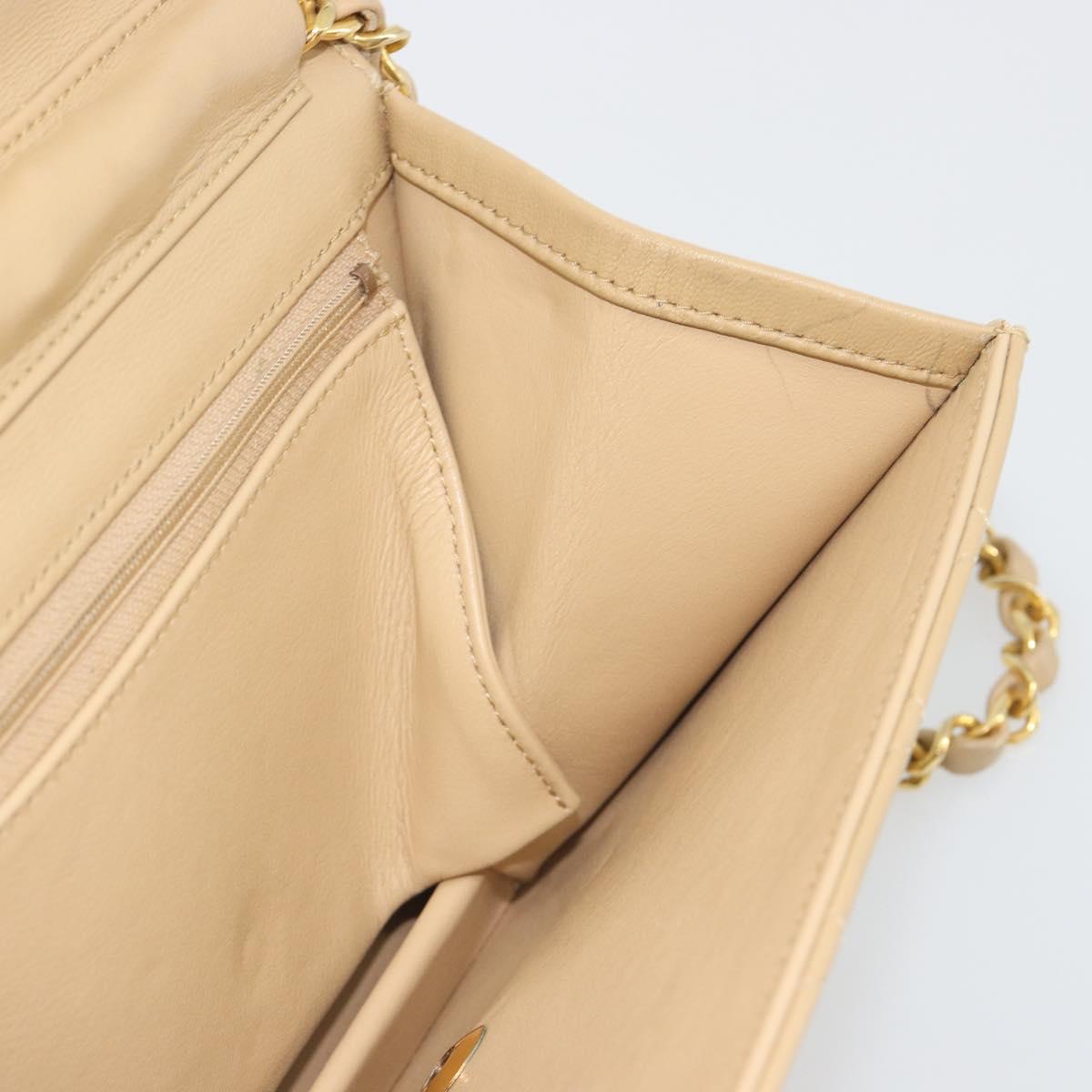 CHANEL Chain Shoulder Bag Lamb Skin Beige Gold CC Auth mr2475