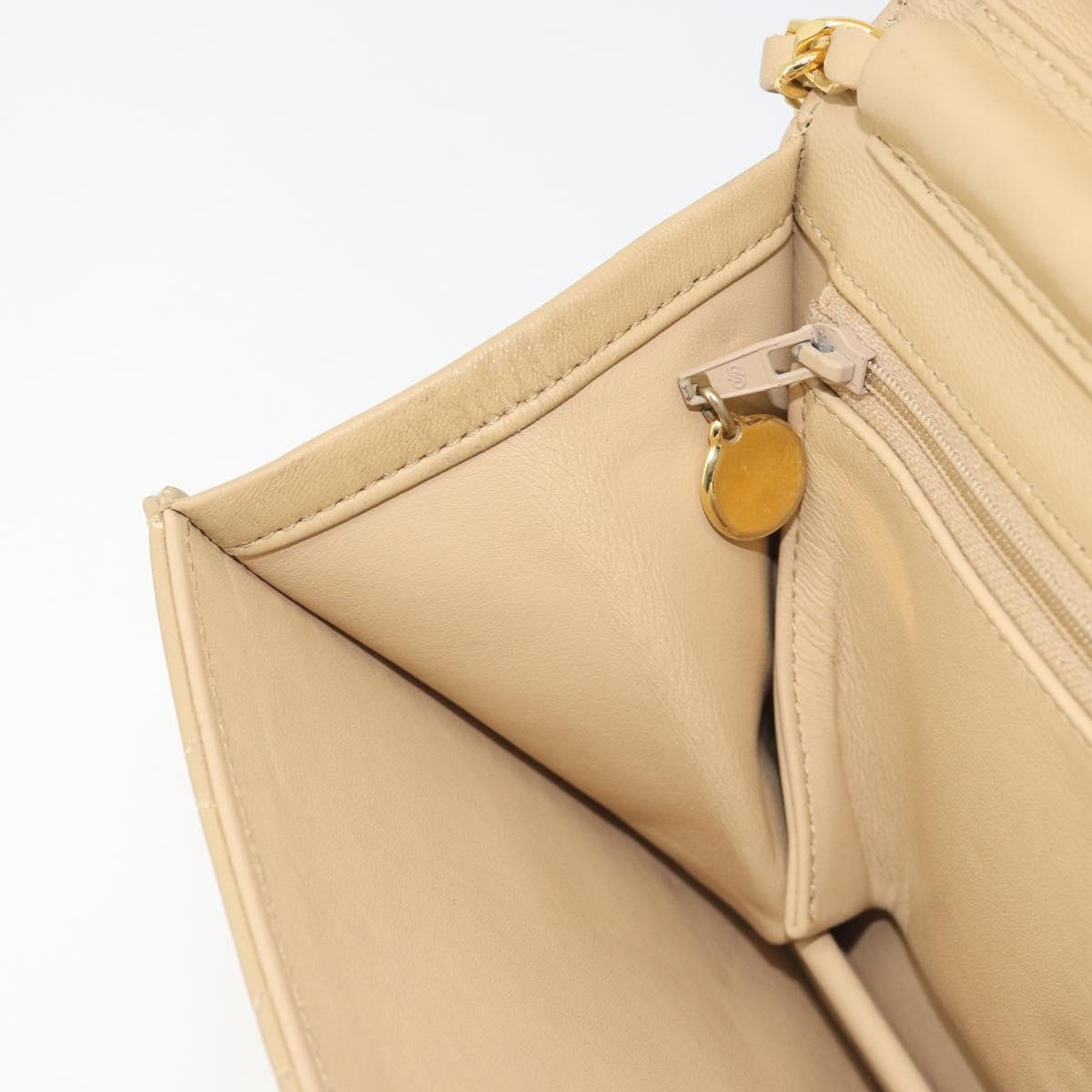 CHANEL Chain Shoulder Bag Lamb Skin Beige Gold CC Auth mr2475