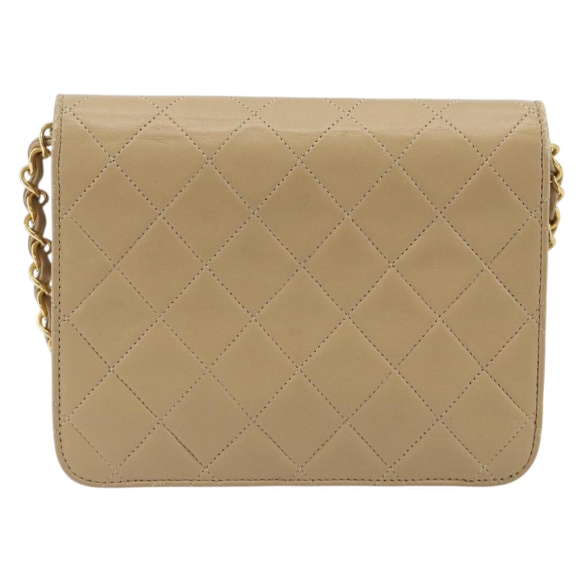 CHANEL Chain Shoulder Bag Lamb Skin Beige Gold CC Auth mr2475