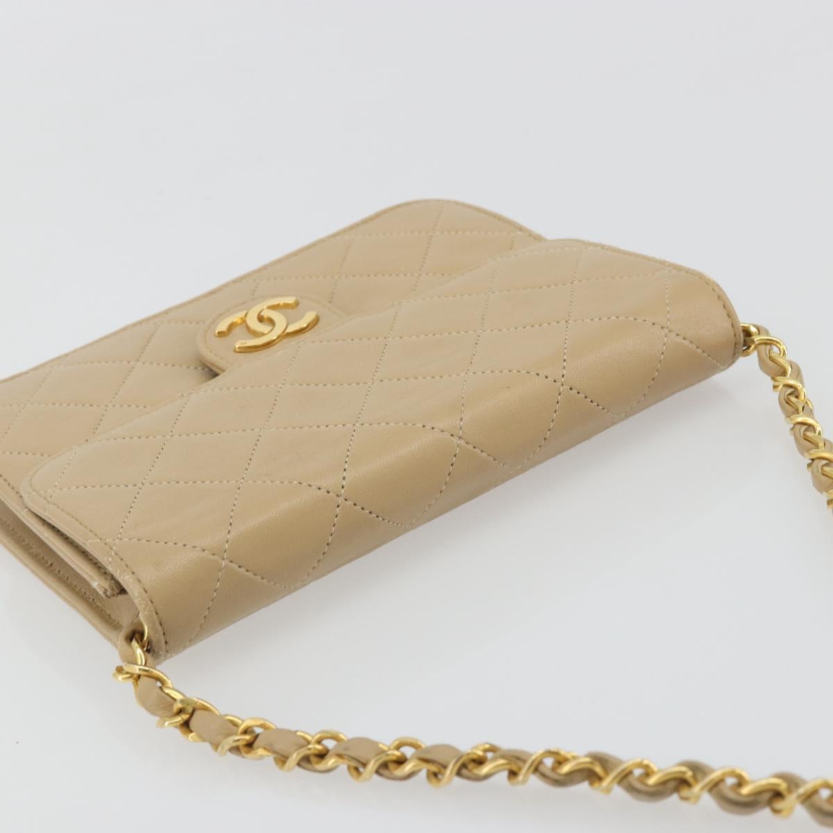 CHANEL Chain Shoulder Bag Lamb Skin Beige Gold CC Auth mr2475