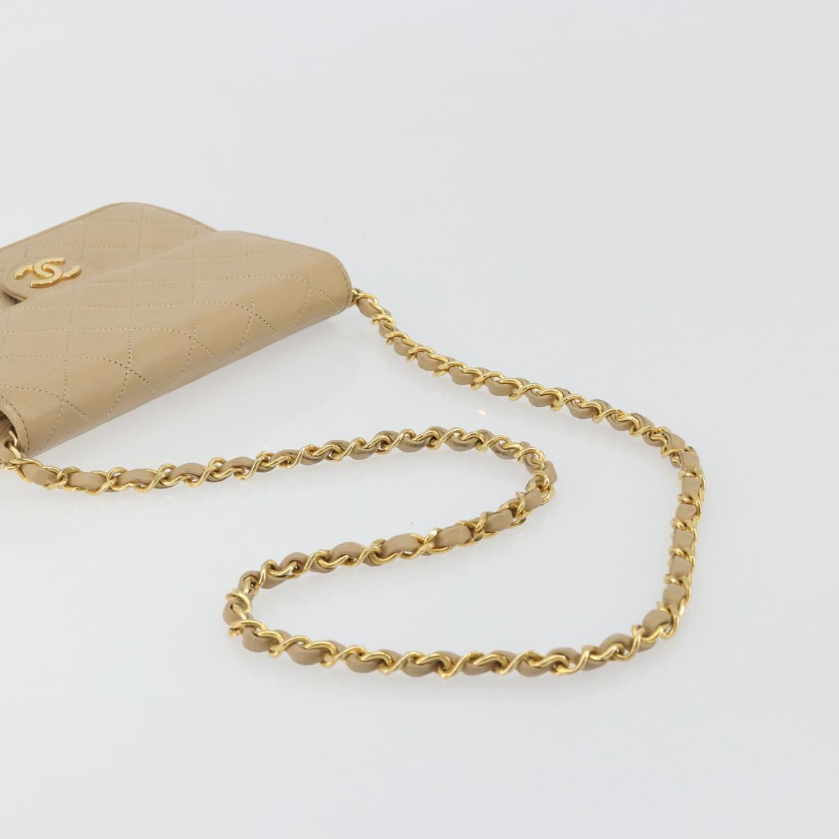 CHANEL Chain Shoulder Bag Lamb Skin Beige Gold CC Auth mr2475