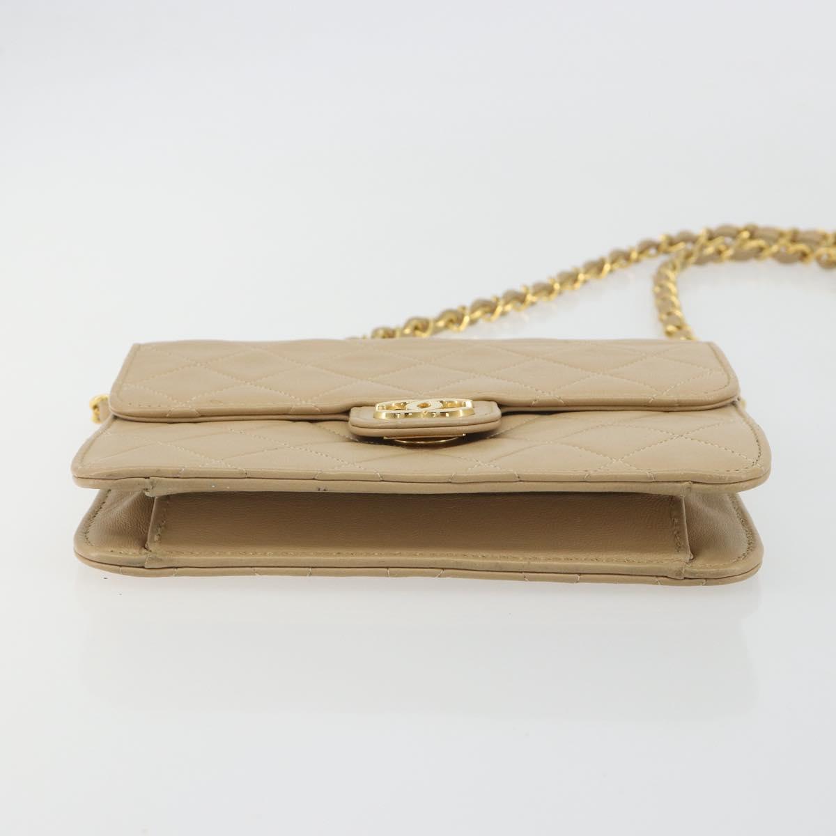 CHANEL Chain Shoulder Bag Lamb Skin Beige Gold CC Auth mr2475