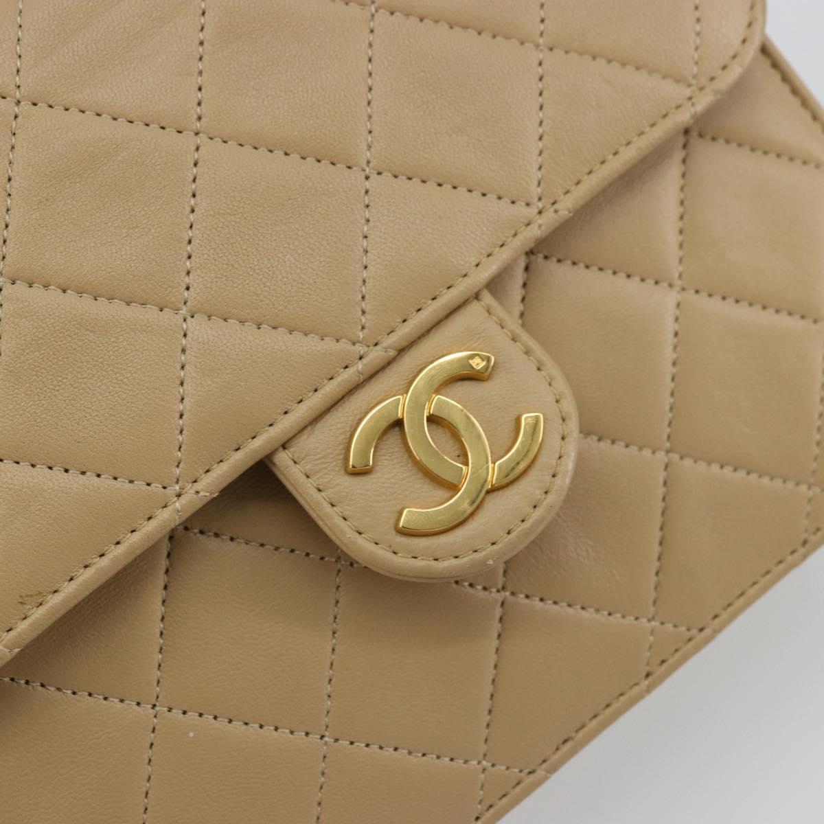 CHANEL Chain Shoulder Bag Lamb Skin Beige Gold CC Auth mr2475V