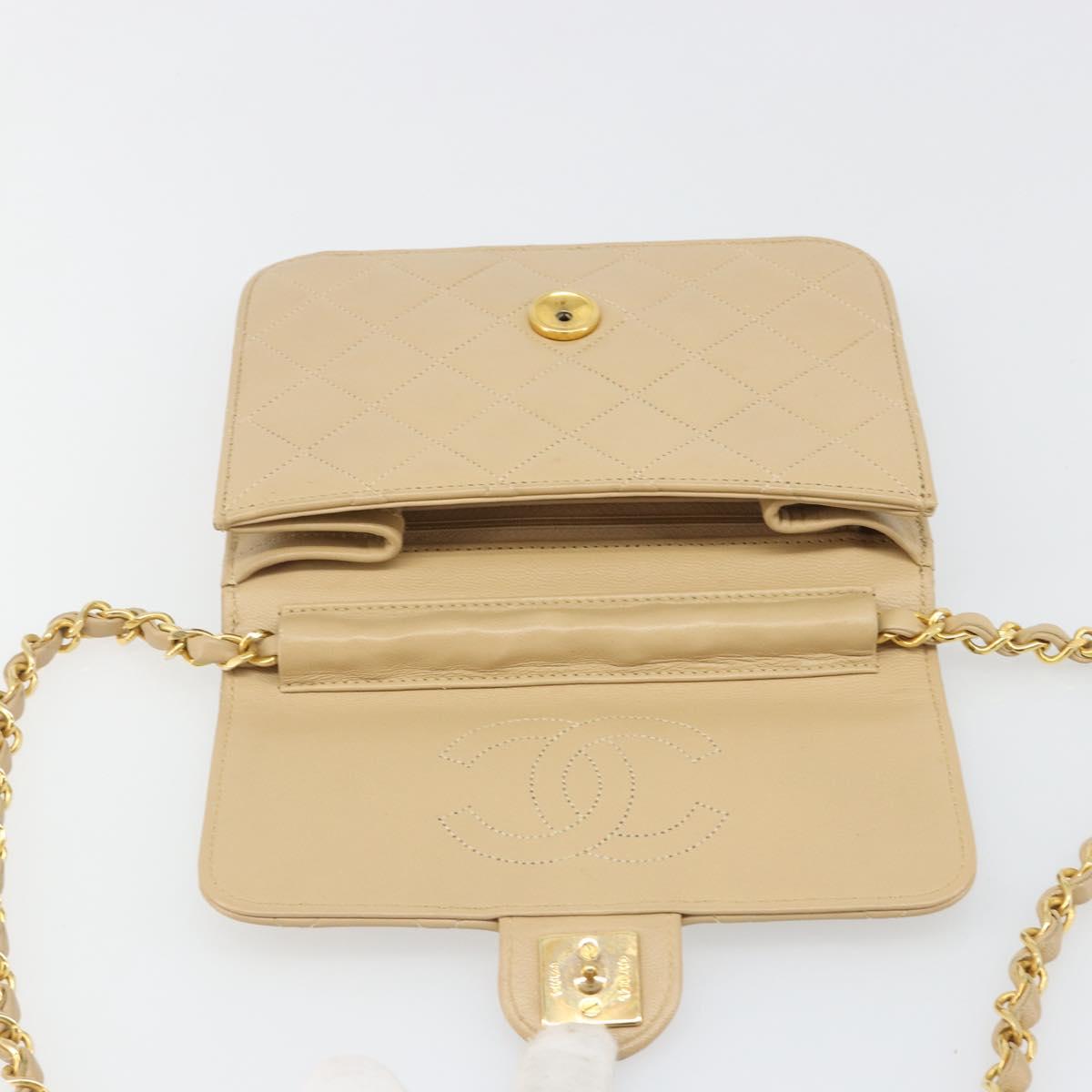 CHANEL Chain Shoulder Bag Lamb Skin Beige Gold CC Auth mr2475V