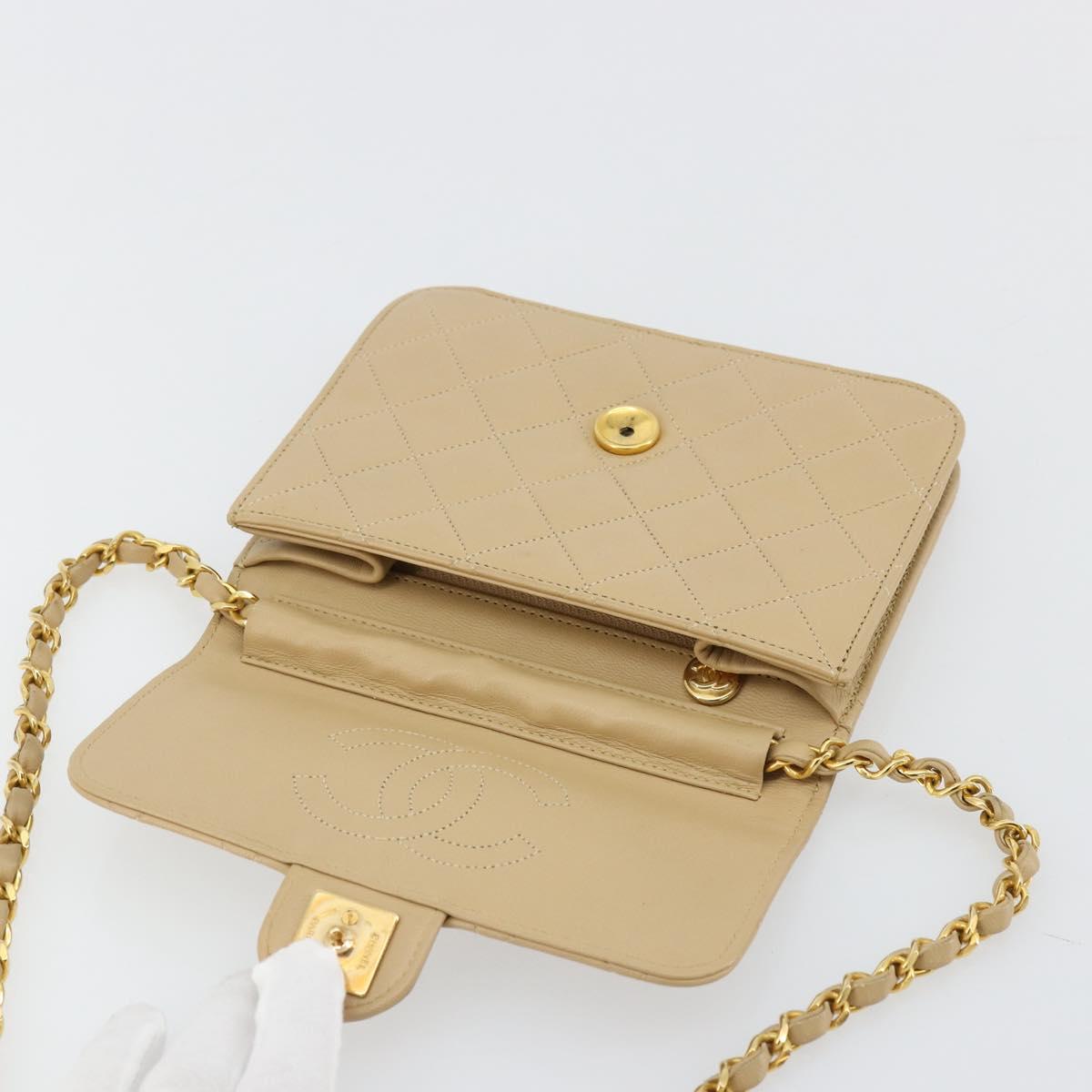 CHANEL Chain Shoulder Bag Lamb Skin Beige Gold CC Auth mr2475V