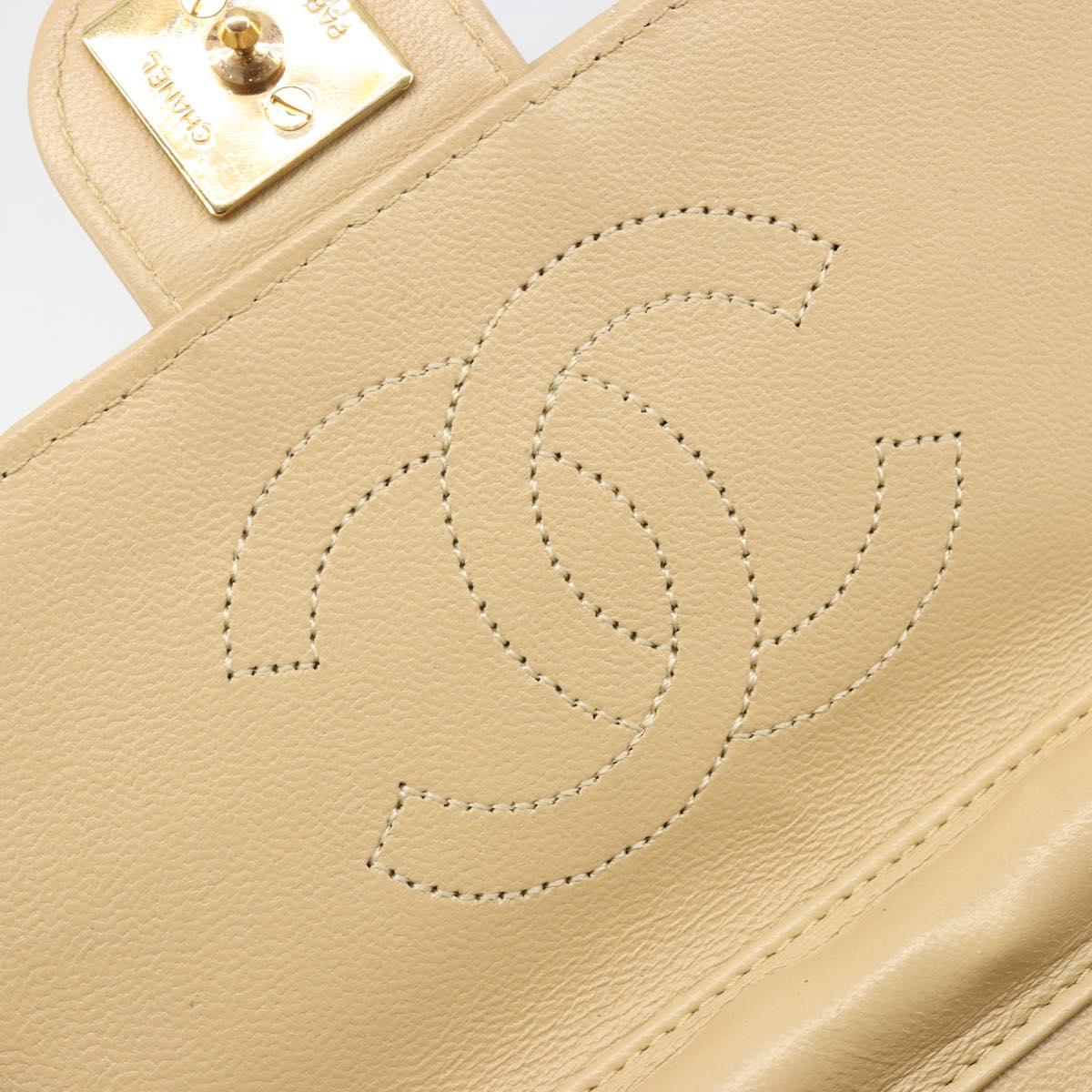 CHANEL Chain Shoulder Bag Lamb Skin Beige Gold CC Auth mr2475V