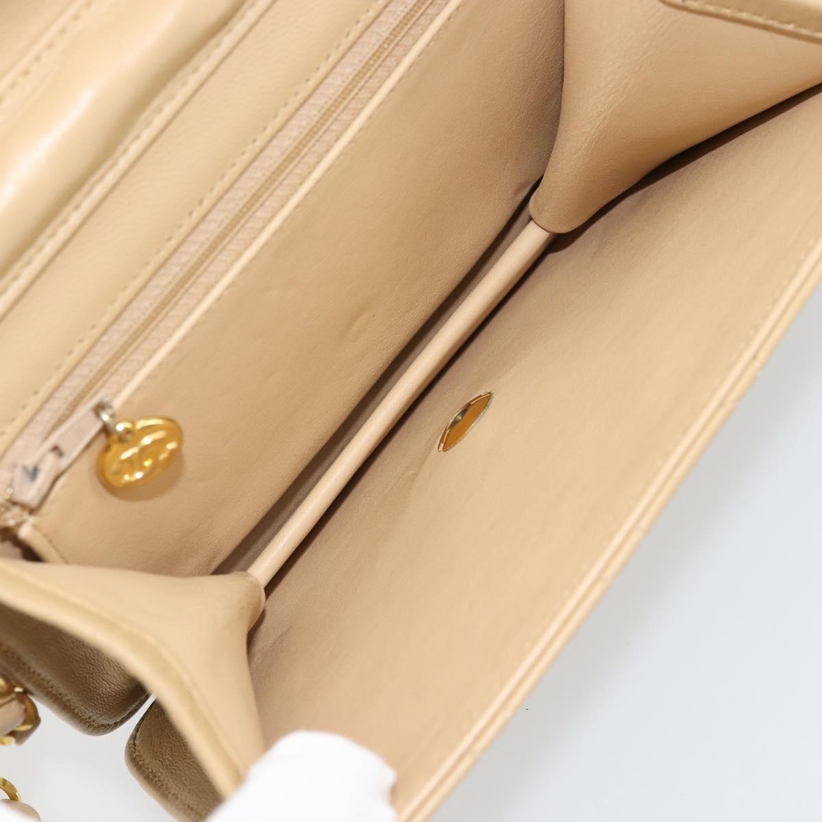 CHANEL Chain Shoulder Bag Lamb Skin Beige Gold CC Auth mr2475V