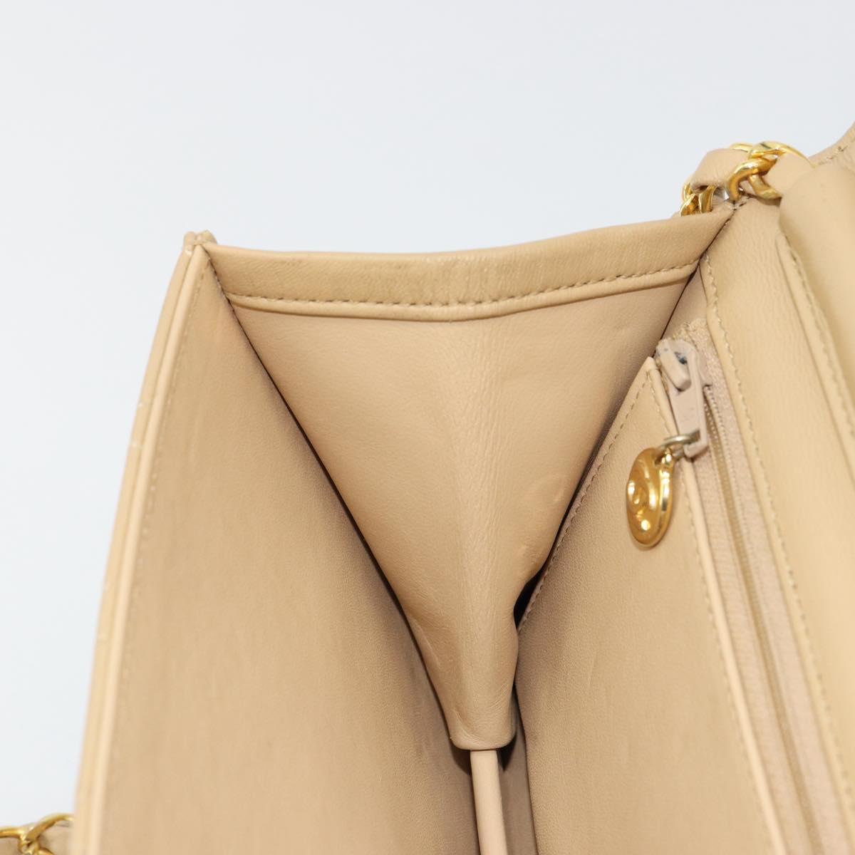 CHANEL Chain Shoulder Bag Lamb Skin Beige Gold CC Auth mr2475V