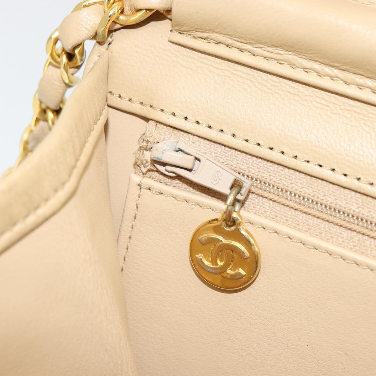 CHANEL Chain Shoulder Bag Lamb Skin Beige Gold CC Auth mr2475V